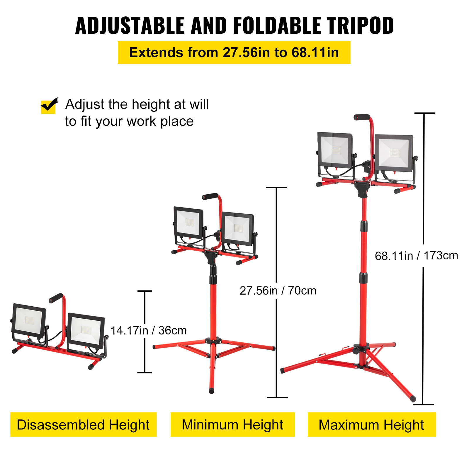 HONGGE LED Work Light with Stand, Dual-head LED Work Light with Adjustable and Foldable Tripod Stand