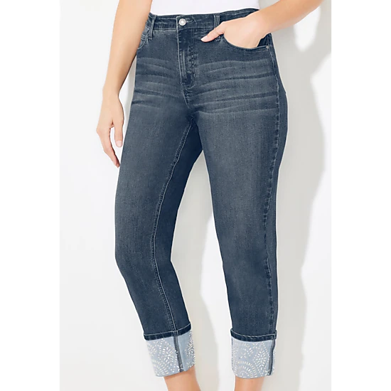 Catherines Women's Plus Size Shimmer Cuff Jean