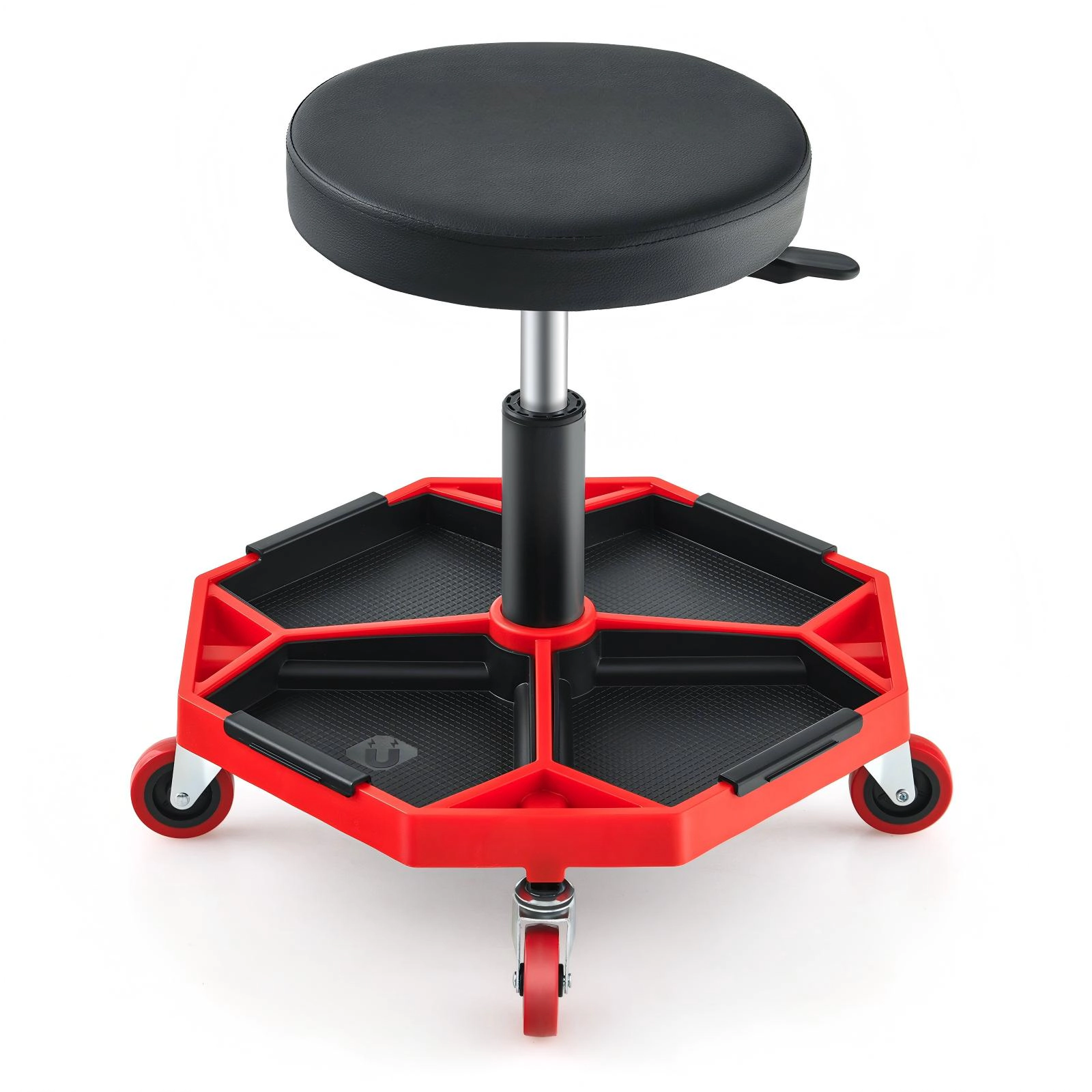 SUGIFT 330-lb Capacity Pneumatic Rolling Mechanic Stool with Padded Seat and Tool Storage Shelf 20-in Wide Black/Yellow