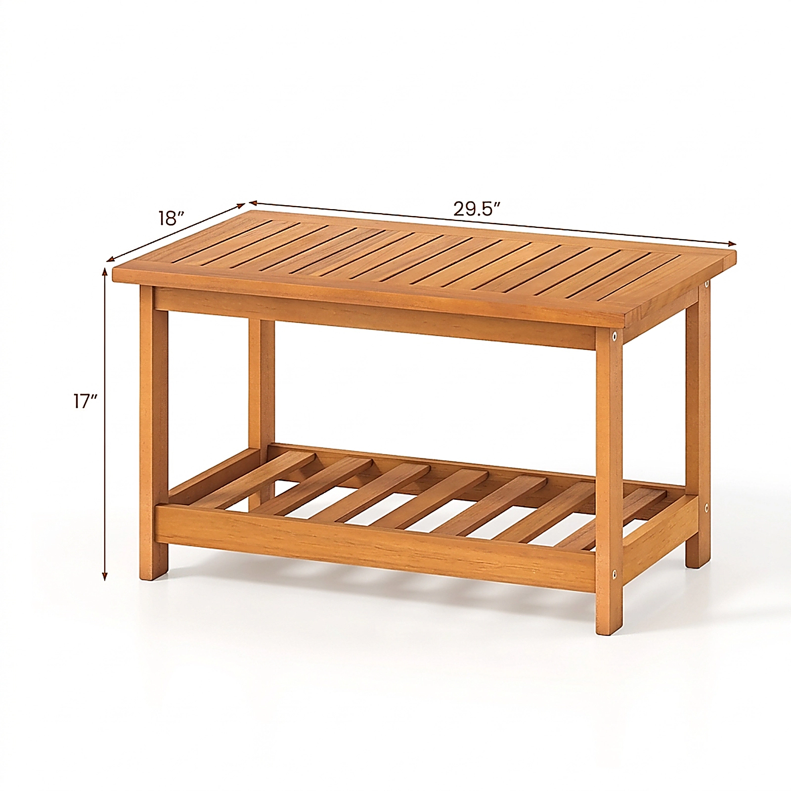 SUGIFT 29.5-In 2-Tier Natural Acacia Wood Outdoor Patio Coffee Table with Storage Shelf