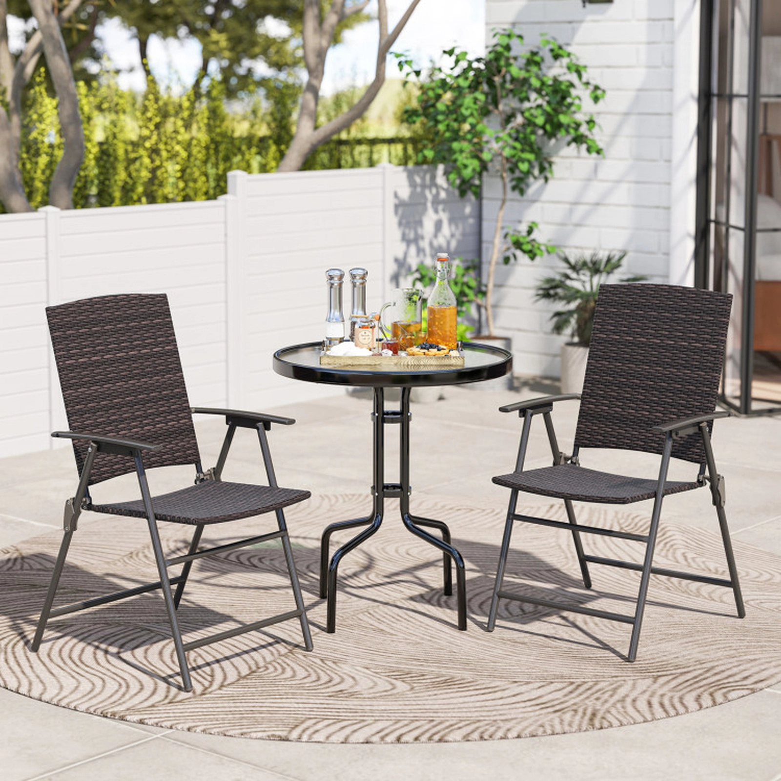 SUGIFT Set of 2 Folding PE Wicker Metal Frame Patio Dining Chairs 24-in x 21-in x 37-in 400-lb Capacity Mixed Brown
