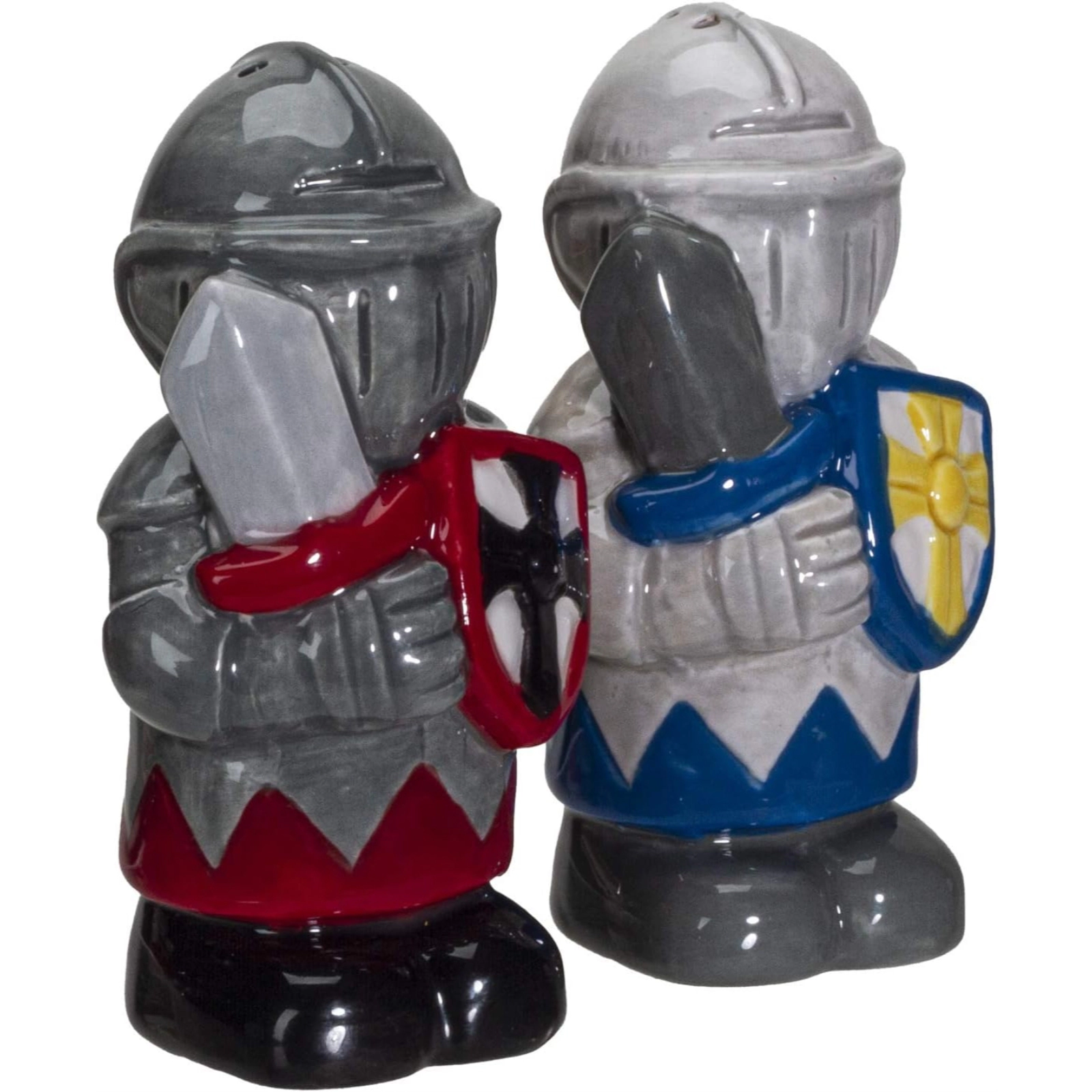 Pacific Giftware White And Black Knights Ceramic Magnetic Salt and Pepper Shakers Set