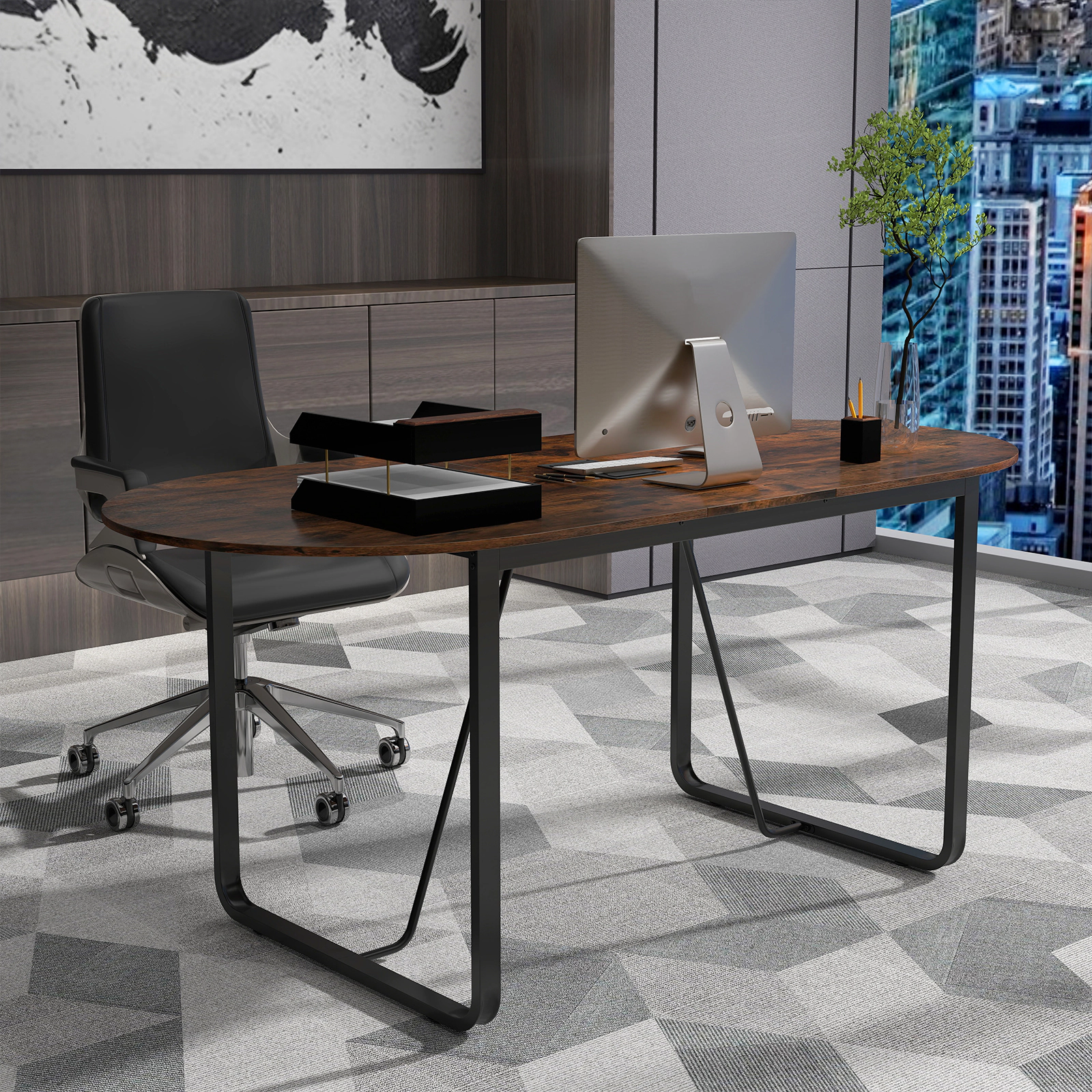 LJG 71 Inches Executive Table Oval Home Office Table with Cable Management Hole