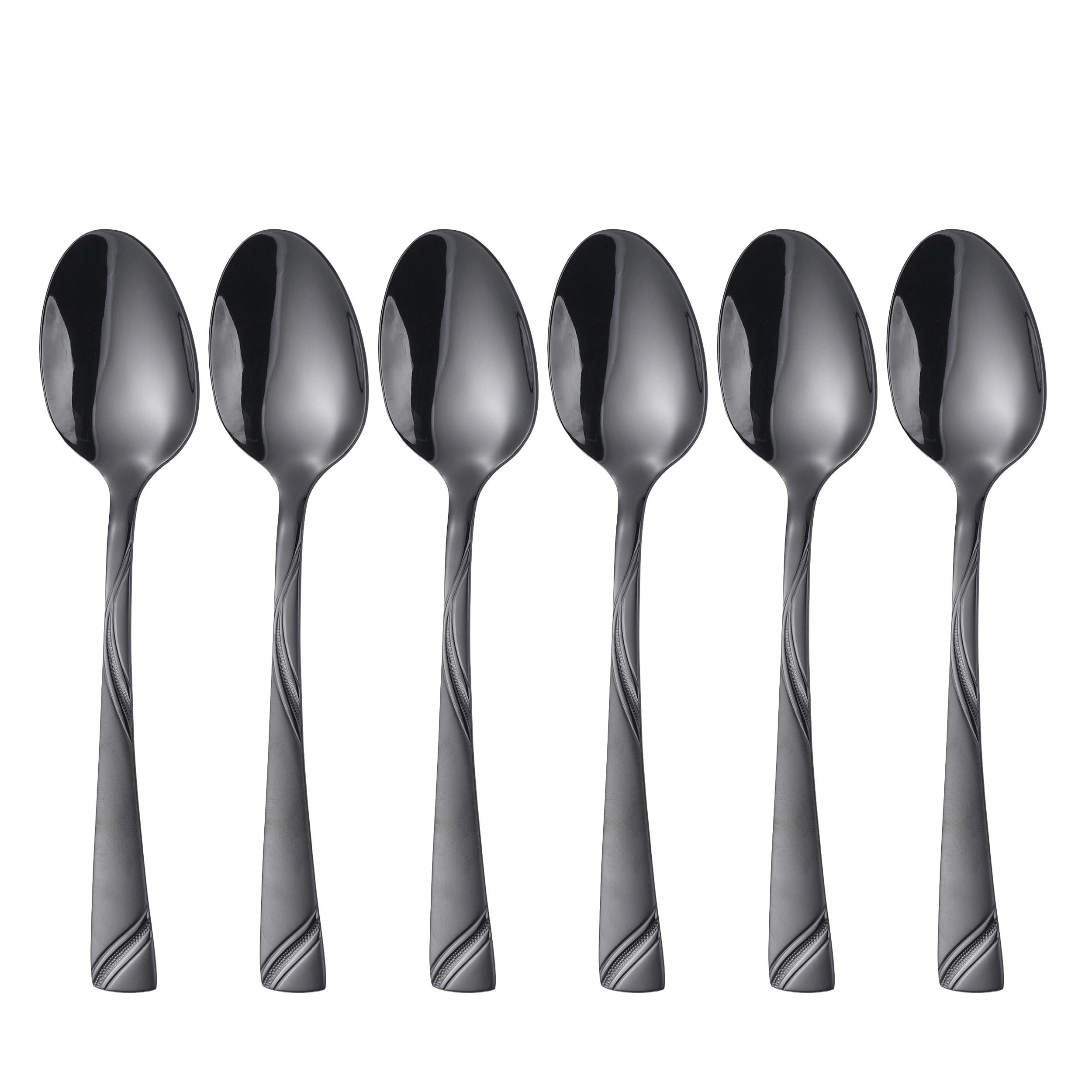 Elama Inesa 6 Piece Mirror Polished + Sand Blasted Stainless Steel Dinner Spoon Set Gold
