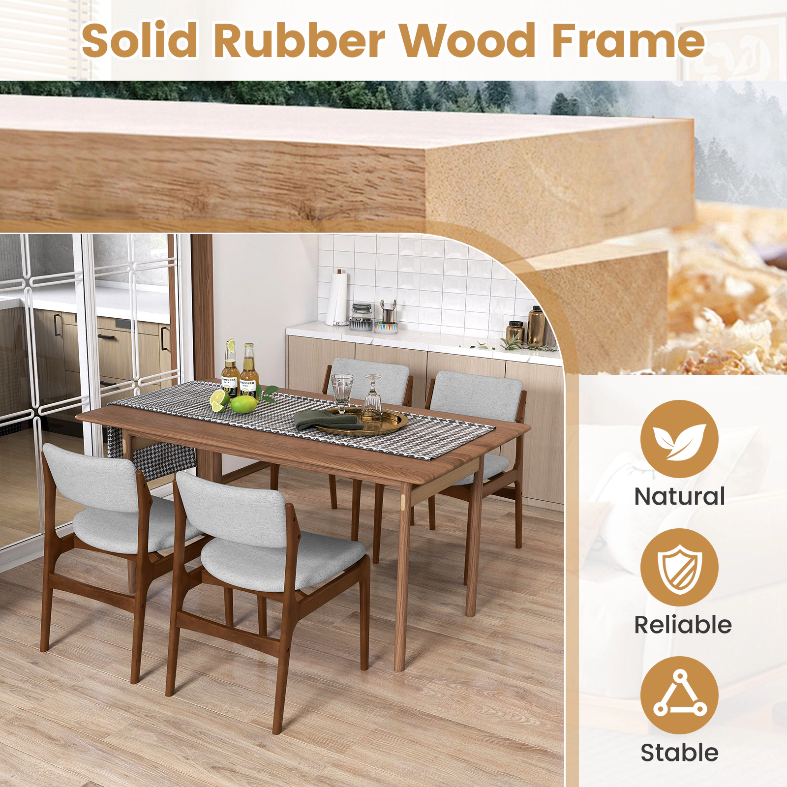 SUGIFT Modern Padded Dining Chairs with Rubber Wood Legs 330-lb Capacity Set of 2 Gray Brown