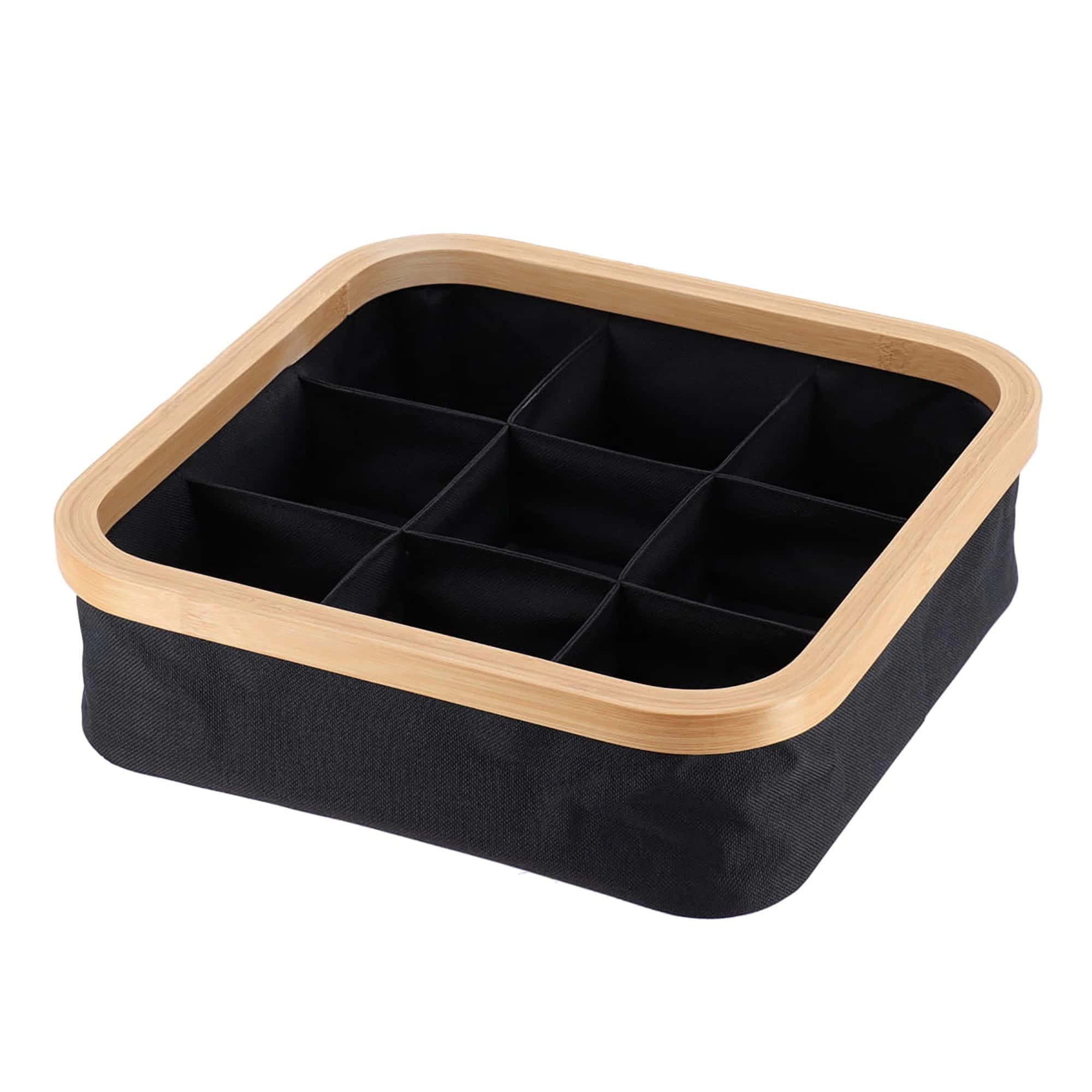 Evideco French Home Goods Bamboo Frame 9-Compartment Foldable Square Organizer