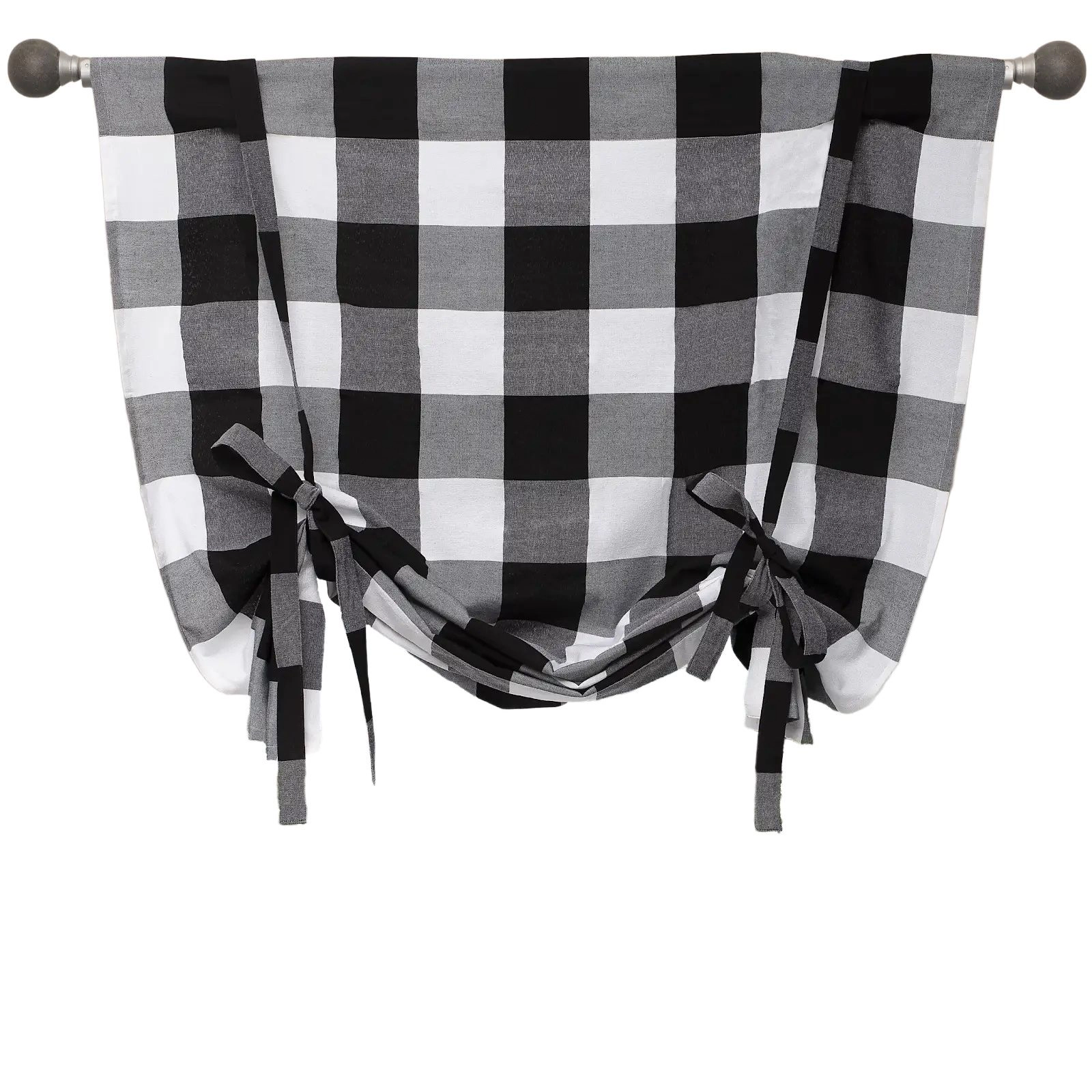 Kate Aurora Country Farmhouse Large Buffalo Plaid Tie Up Window Curtain With Ties