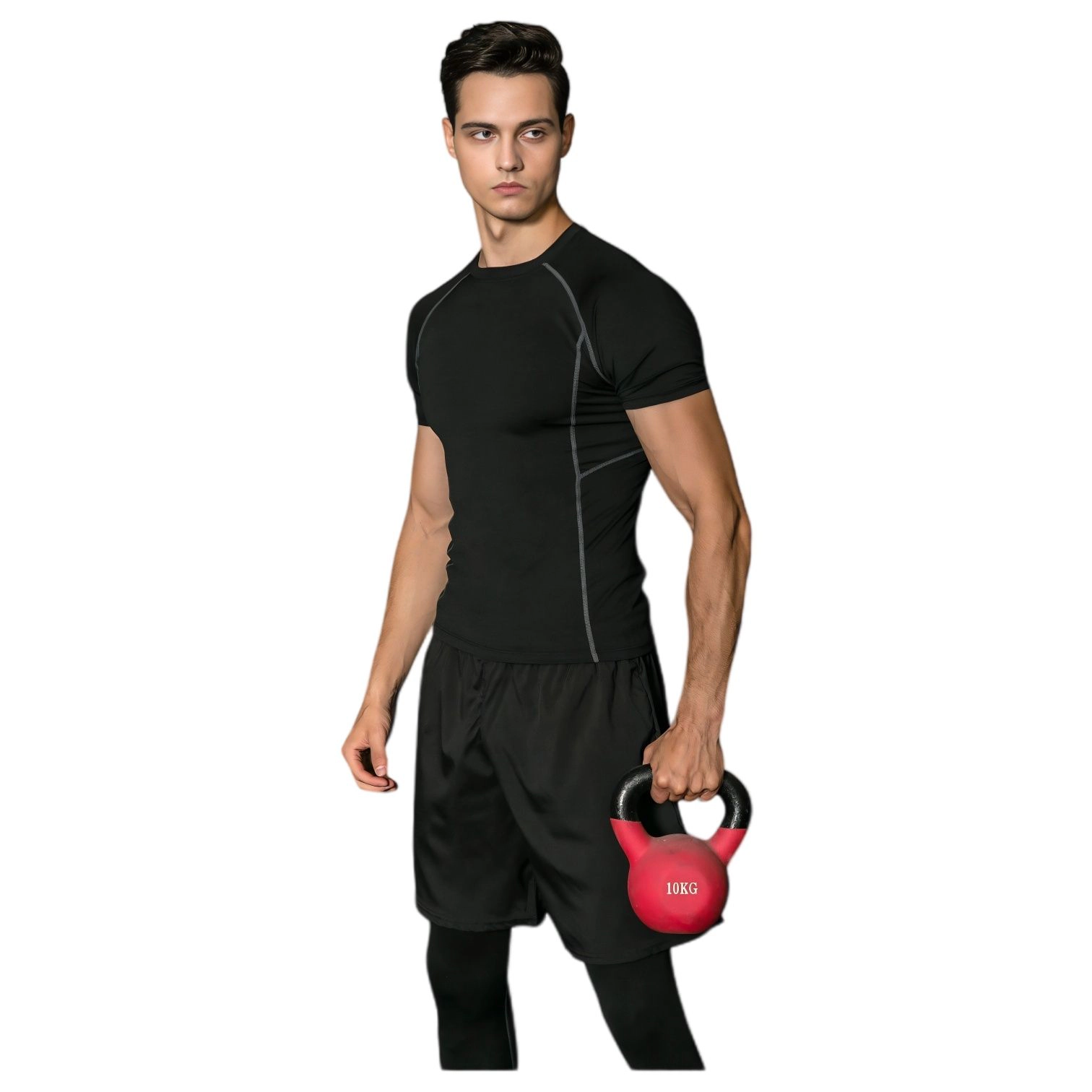 Anna-Kaci Men's Short Sleeve Compression Workout Shirt with Moisture-Wicking Fabric and Contrast Stitching
