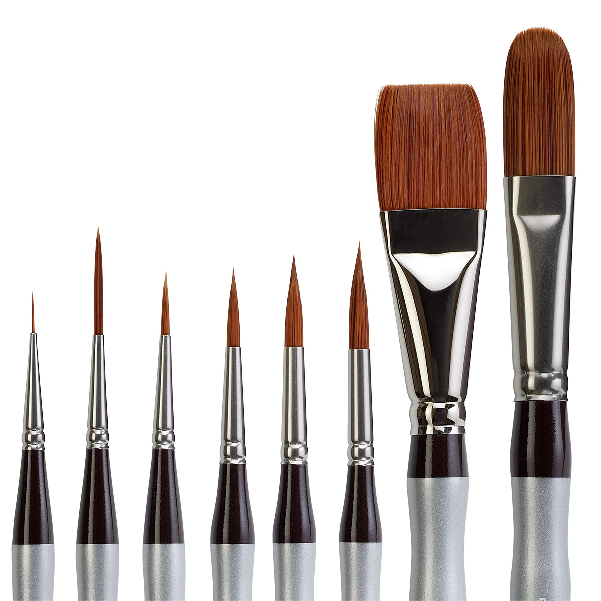 KINGART Precision Amber Taklon Comfort Handle Brush Set - 8 pc