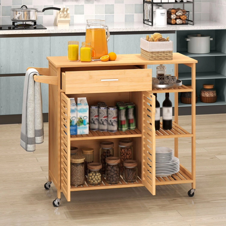 Hivvago Kitchen Island Cart On Wheels With Sturdy Bamboo Frame - Natural