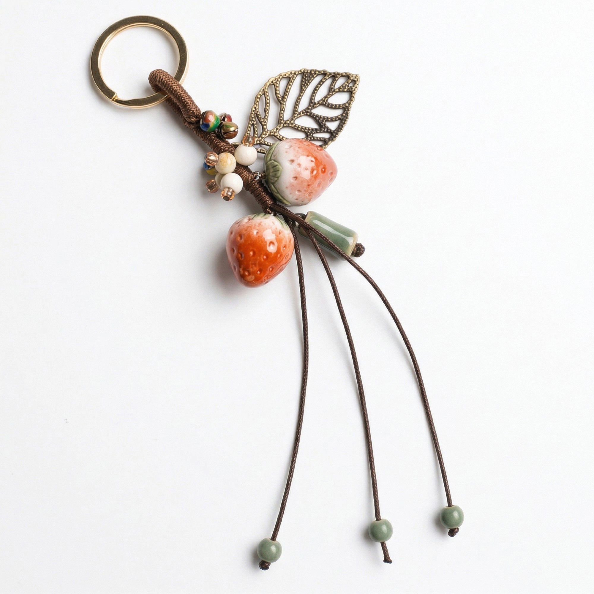 Alilang Women's Strawberry Charm Keychain with Beaded Tassel Accent Decorative Bag Charm Accessory