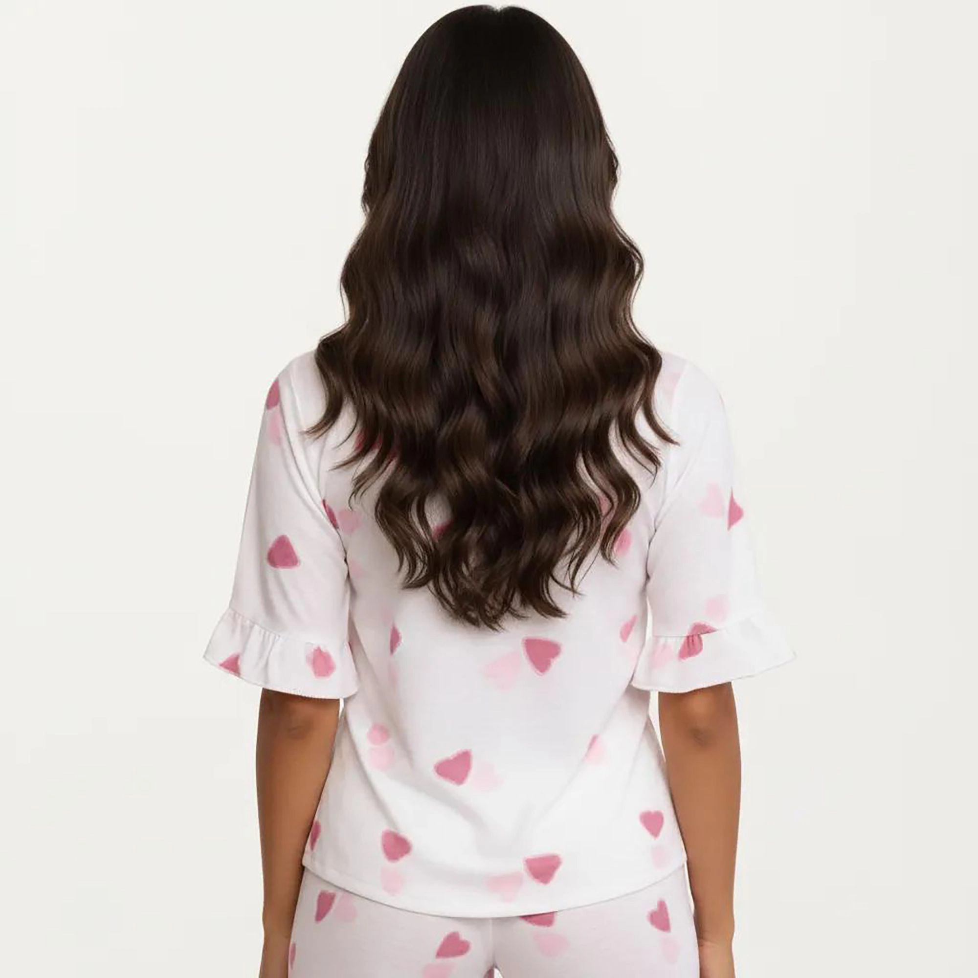 Anna-Kaci Women's 2-Piece V Neck Tie Front Pajama Top with Ruffle Sleeve Detail and Relaxed Fit Pants