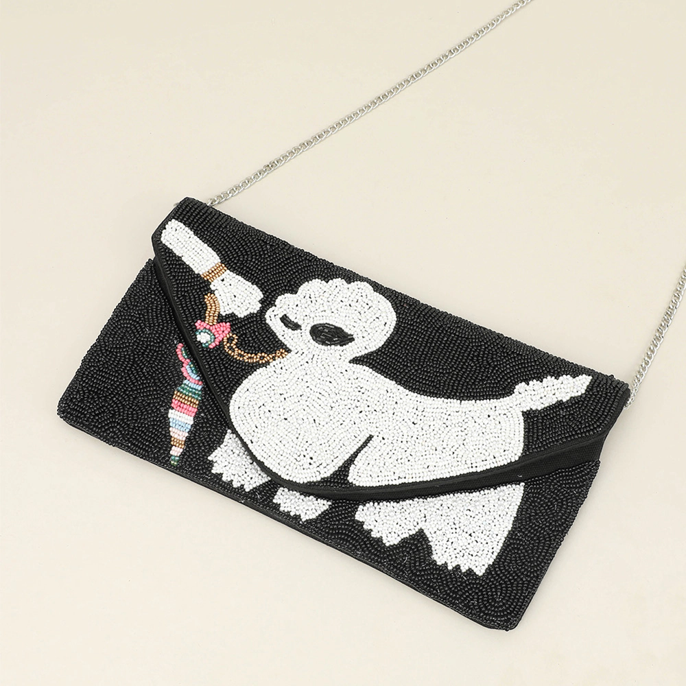 Fashnzfab Seed Beaded Dog Flap Envelope Clutch Bag