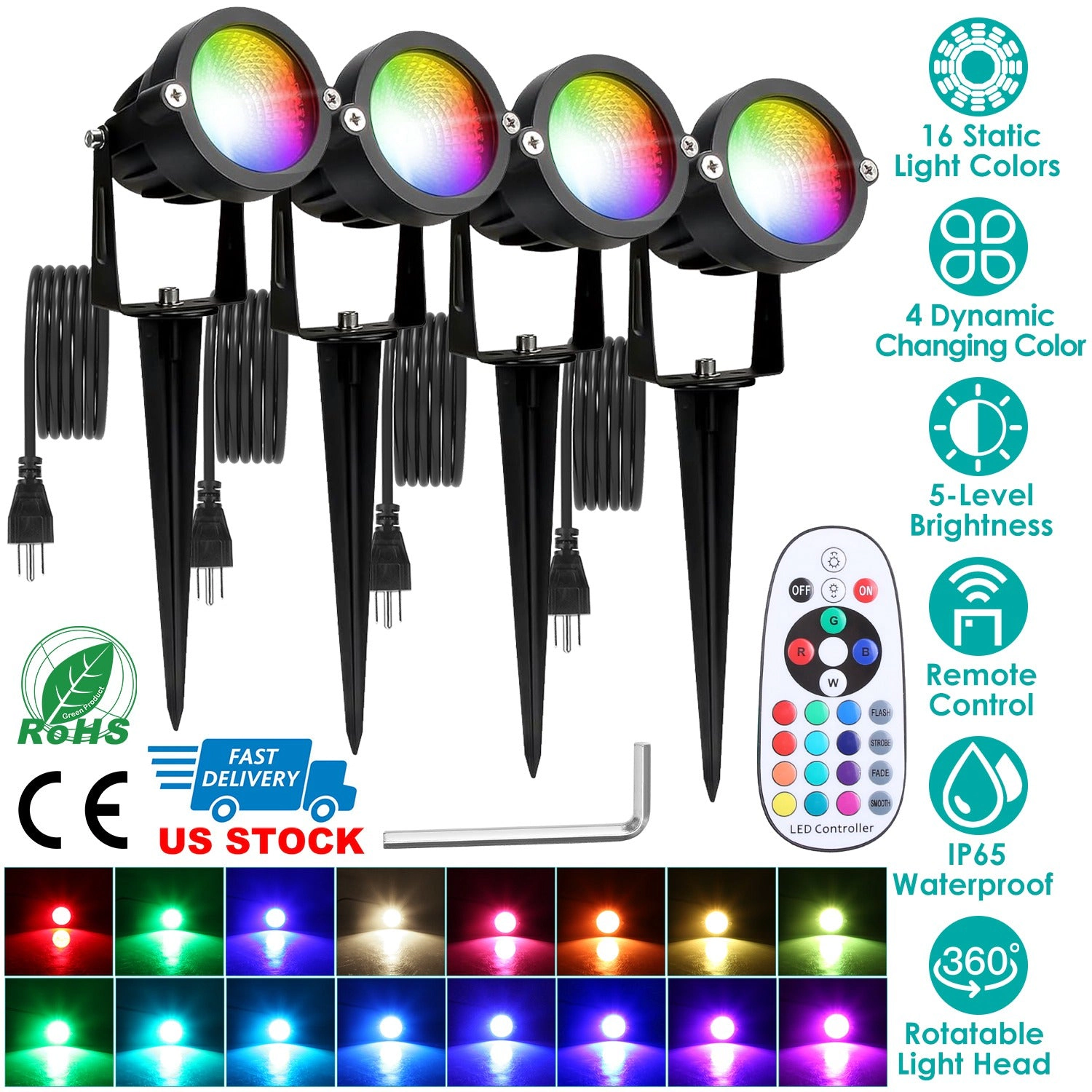 GBruno RGBW Color Changing Landscape Spotlight 4-Pack