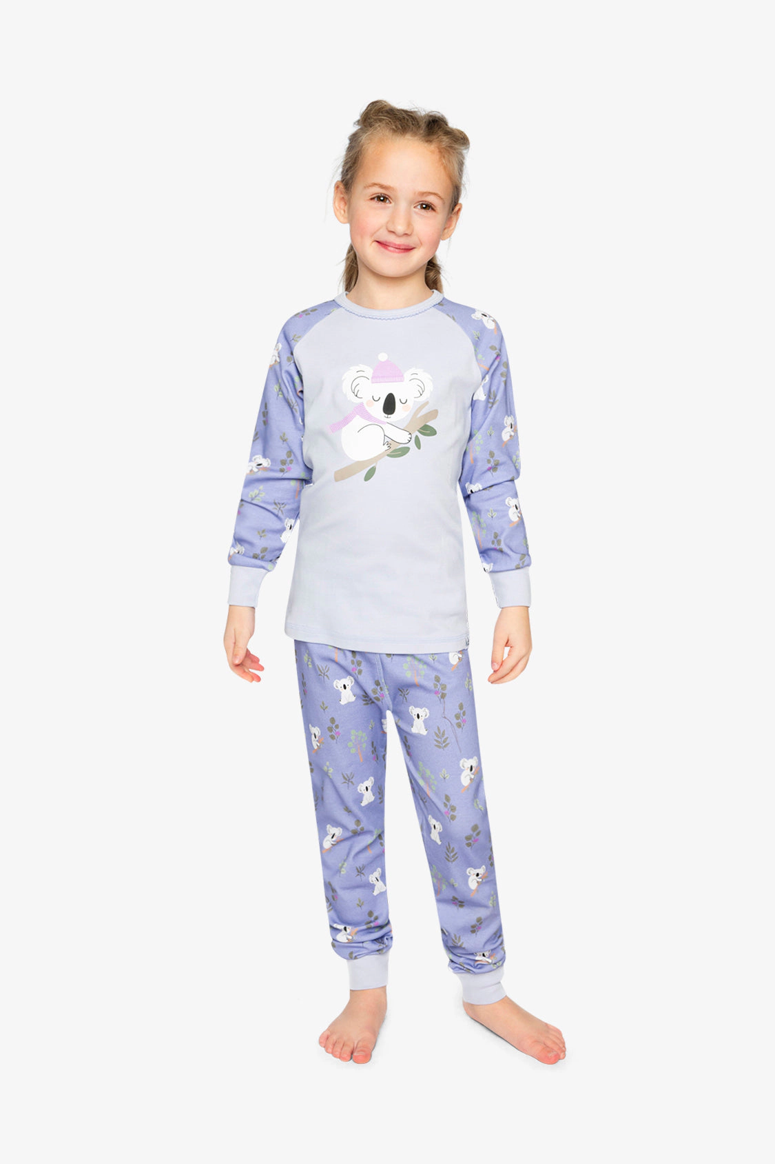 Deux par Girls Organic Cotton Koala Print Two Piece Pajama Set with Raglan Top and Pants