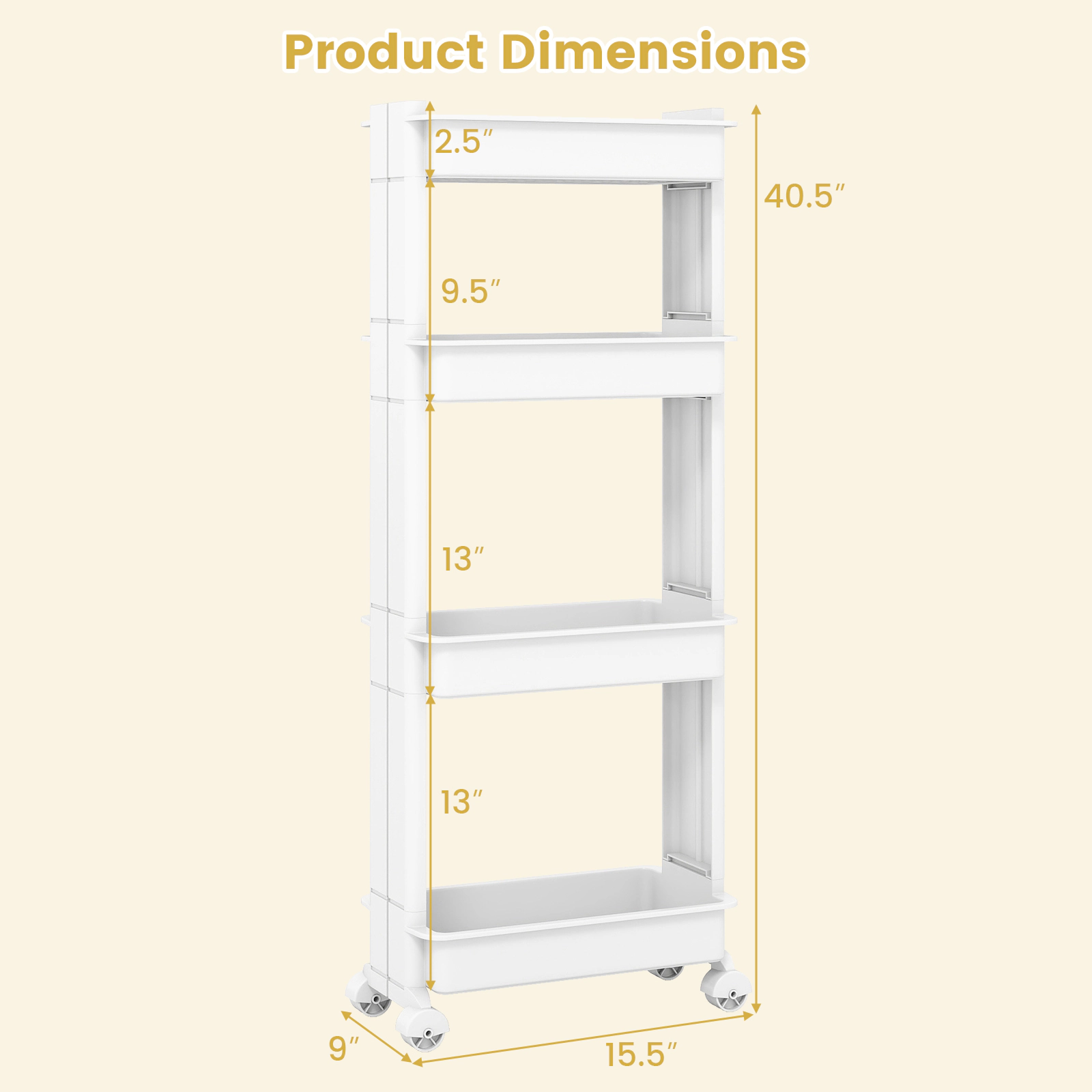 SUGIFT 4-Tier Rolling Utility Cart White with Detachable Trays and Smooth Wheels