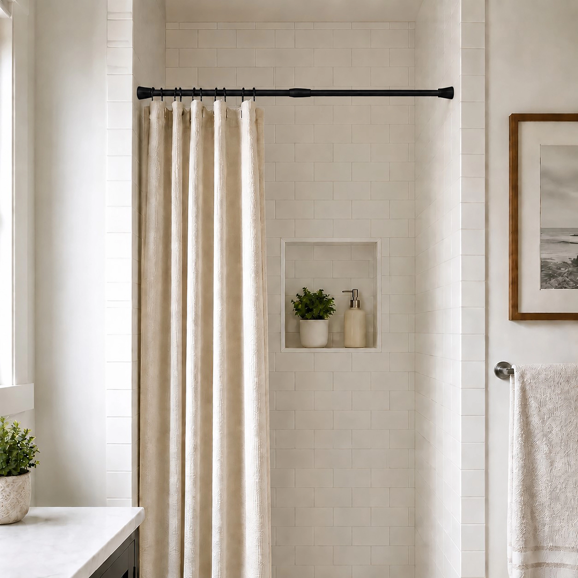 Evideco French Home Goods Adjustable Tension Shower Curtain Rod 28–47 in, 1" Diameter