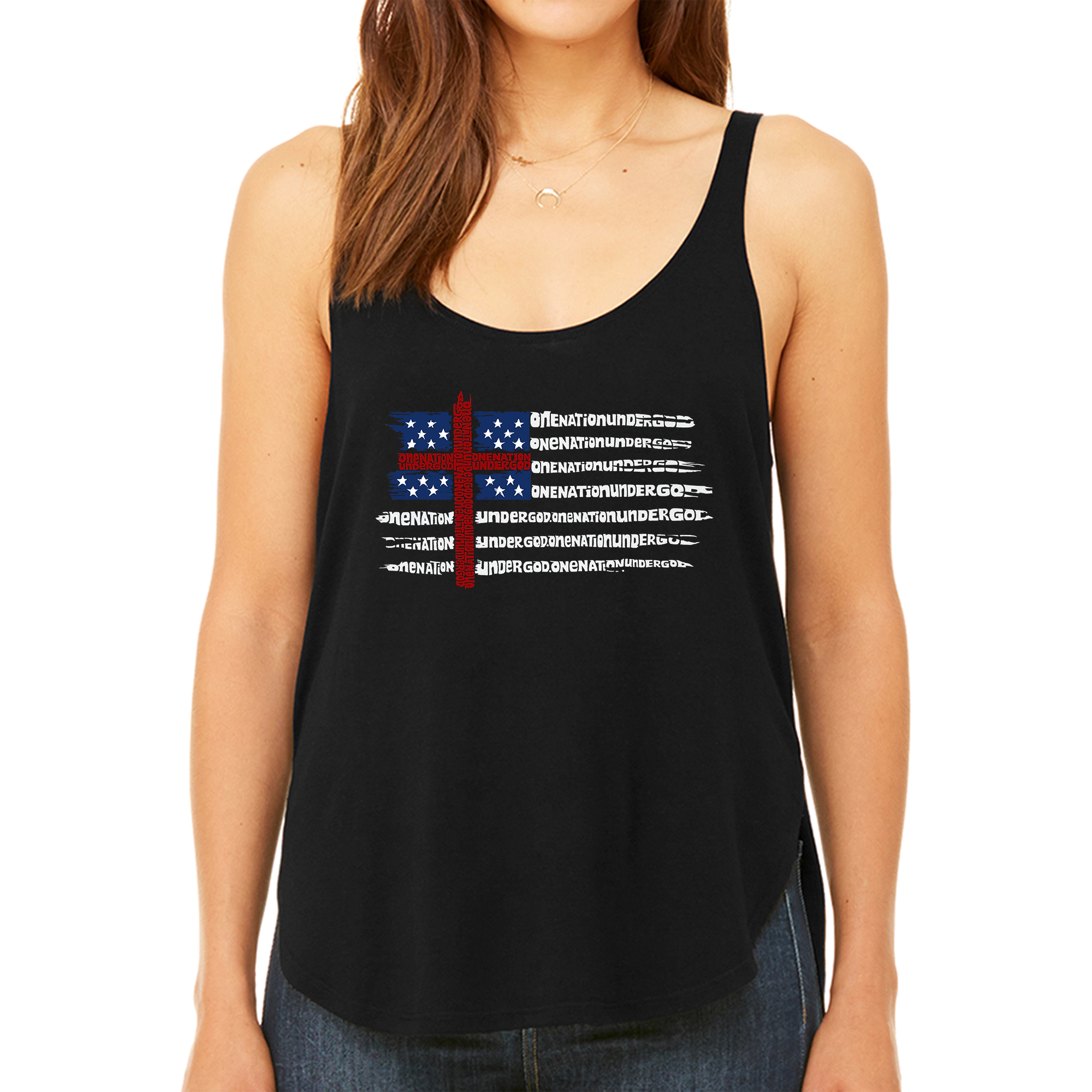 LA Pop Art Women's Premium Word Flowy Tank - One Nation Flag