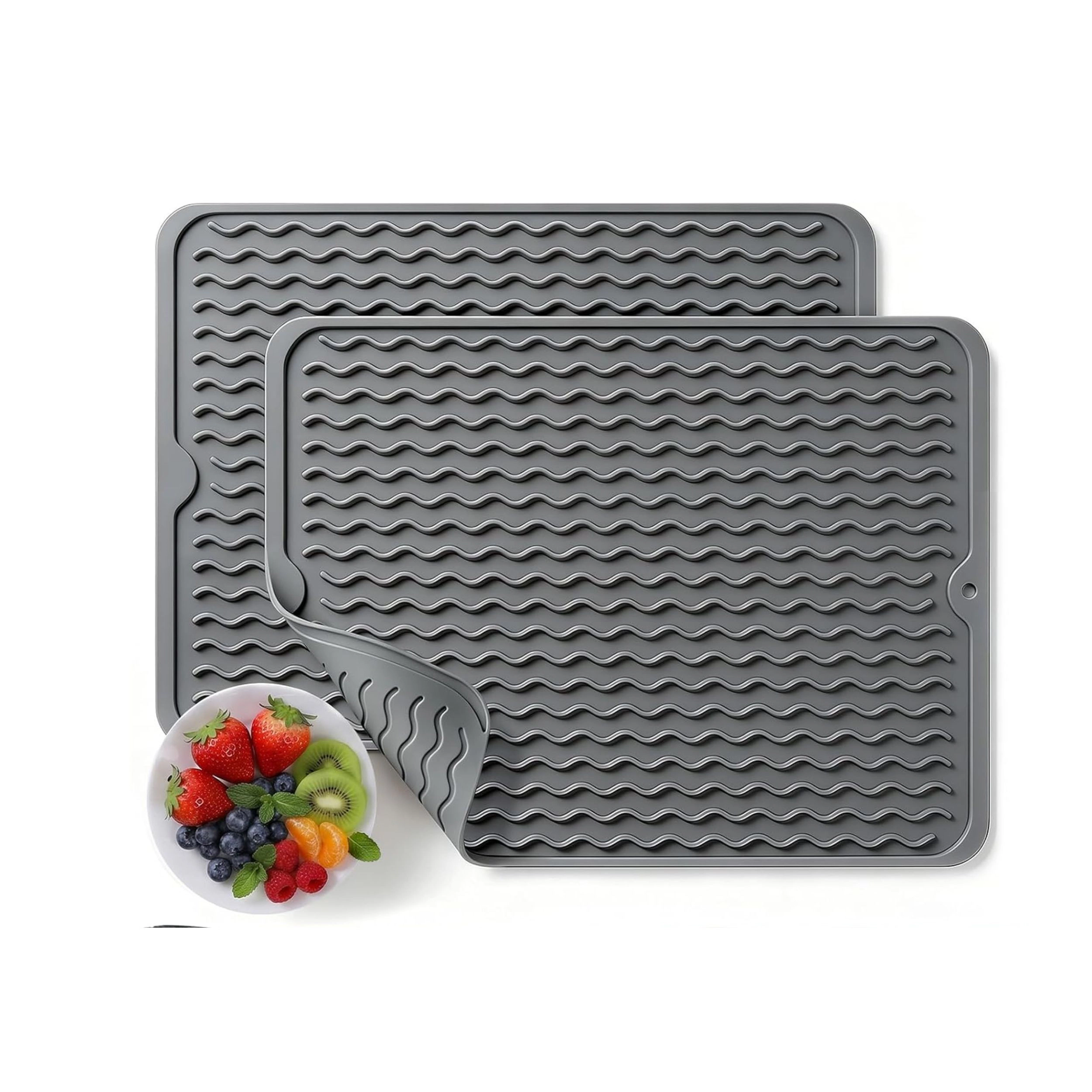 Stock Preferred Pack of 2 Silicone Dish Drying Mats for Kitchen Counter and Coffee Bar