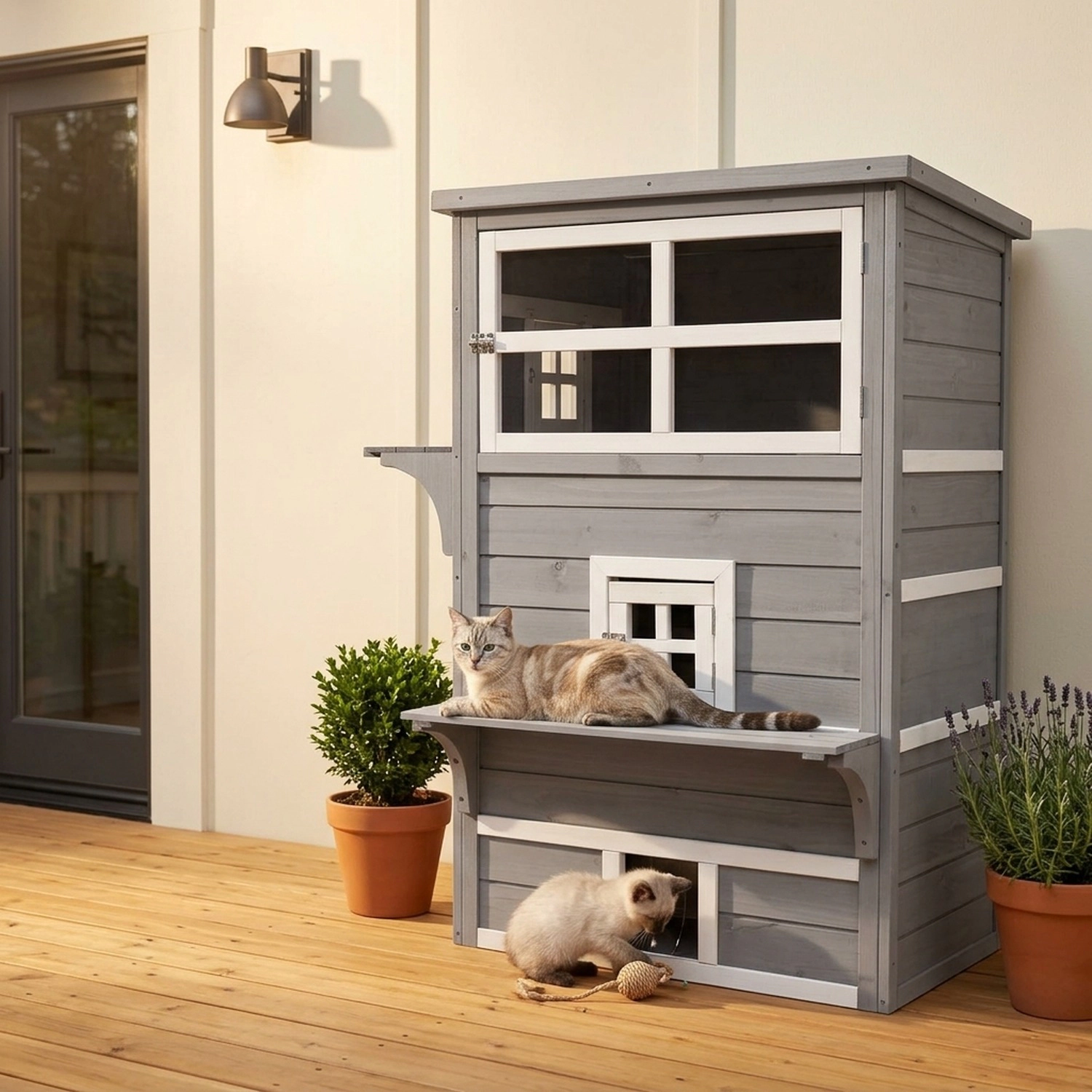 HONGGE Outdoor Cat House 3-Tier Kitty Shelter with 5 Escape Doors Weather Resistant