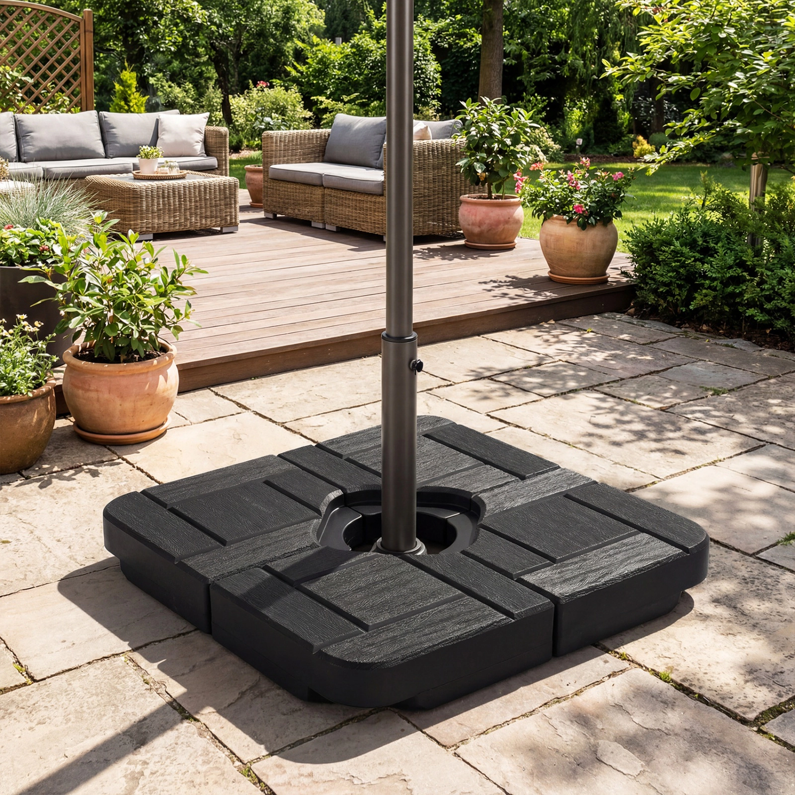 SUGIFT Black Fillable Offset Umbrella Base, 4-Piece HDPE, 188-Lb Hold-Down