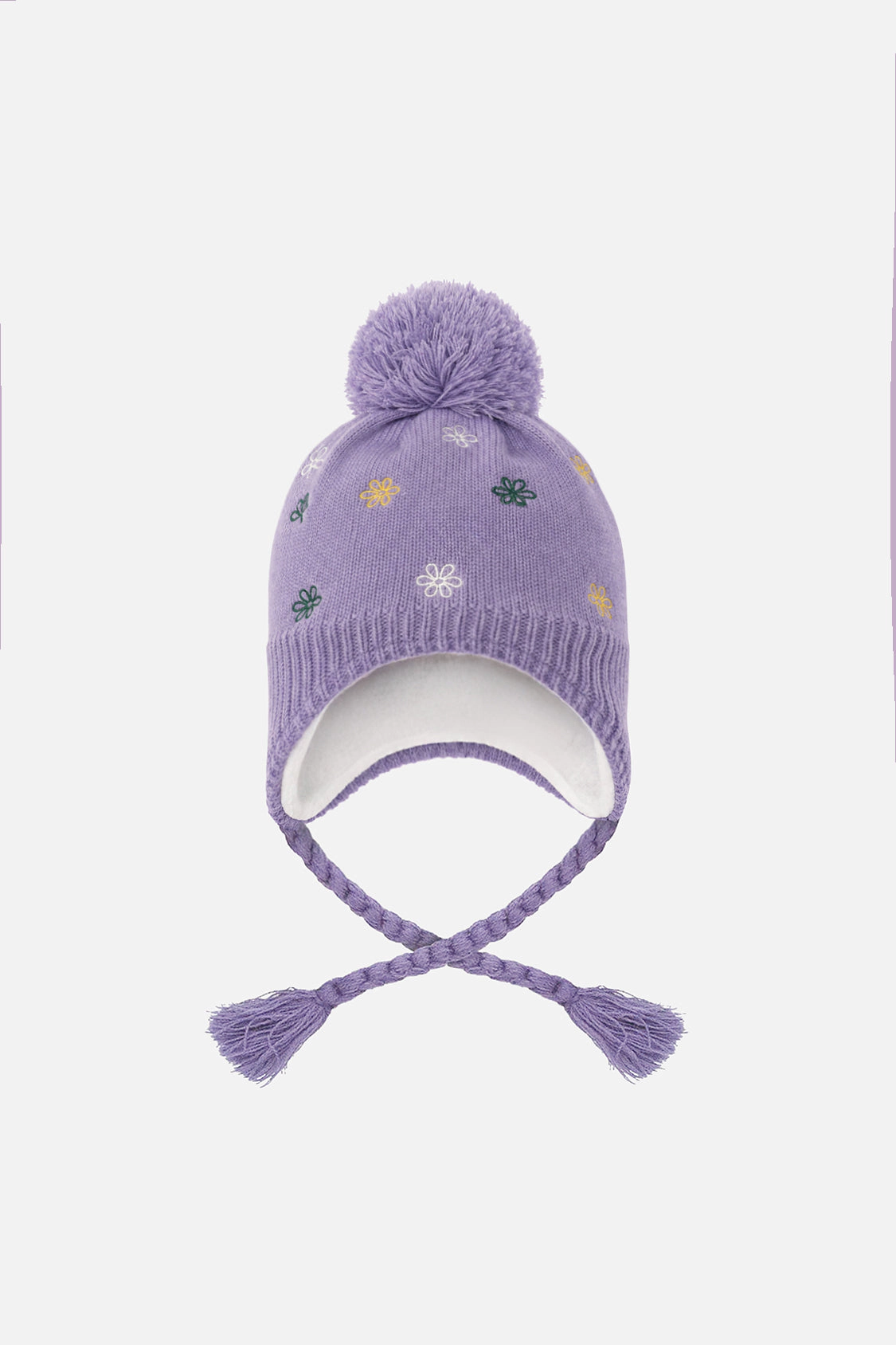 Deux par Girls Embroidered Floral Winter Peruvian Knit Hat with Pompom