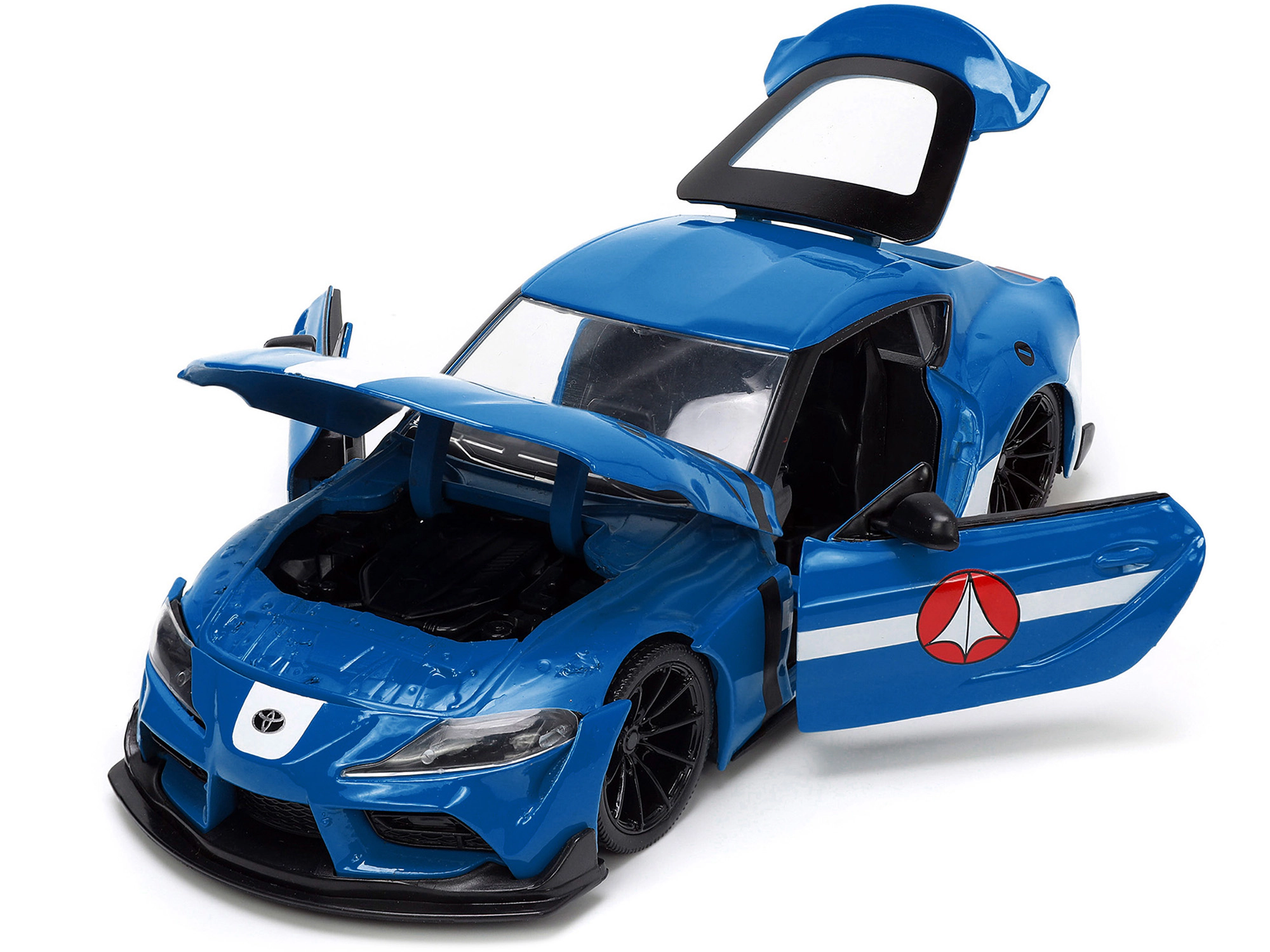 Jada 2020 Toyota Supra Blue with Graphics and Max Sterling Diecast Figurine "Robotech" "Hollywood Rides"