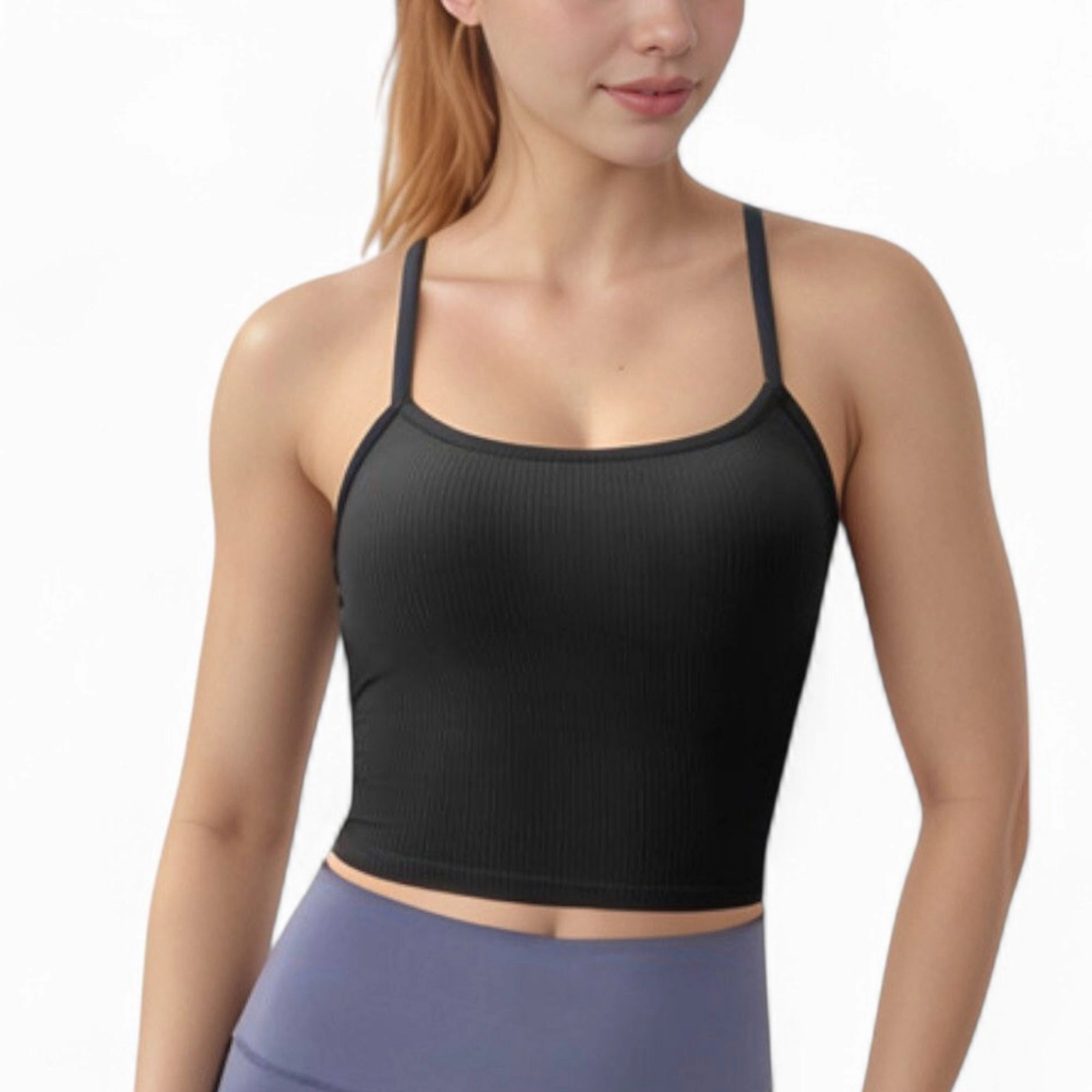 Anna-Kaci Women's Ribbed Cropped Tank with Strappy Back and Stretch Fit for Lightweight Layering