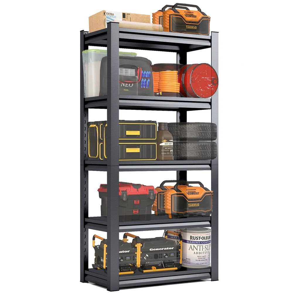 Flynama 5-Shelf Heavy Duty Steel Adjustable Garage Storage Shelving Unit in Black (31.5 in. W x 63 in. H x 15.7 in. D)