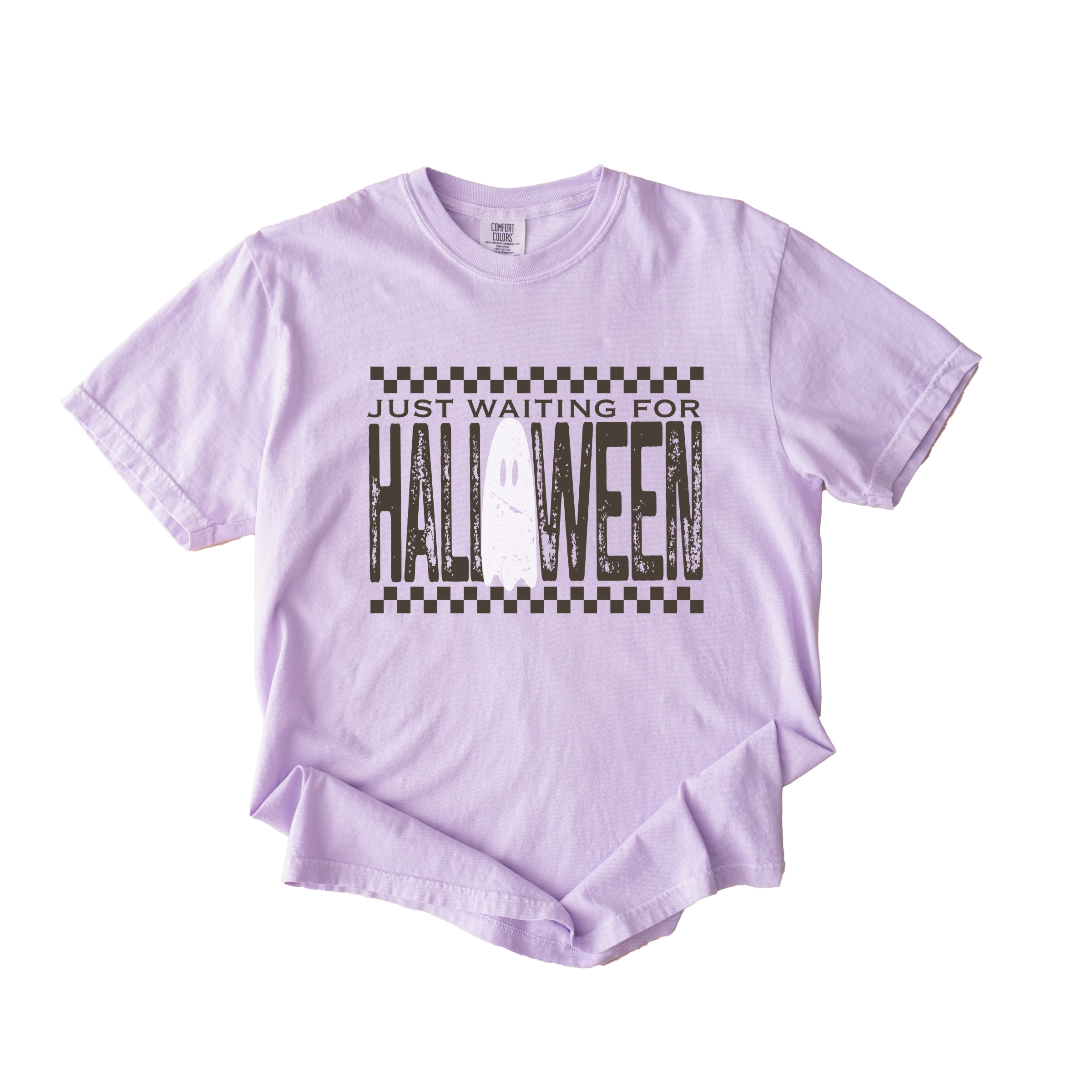 Simply Sage Market - Women's Garment Dyed Graphic T-Shirt Just Waiting For Halloween Checkered