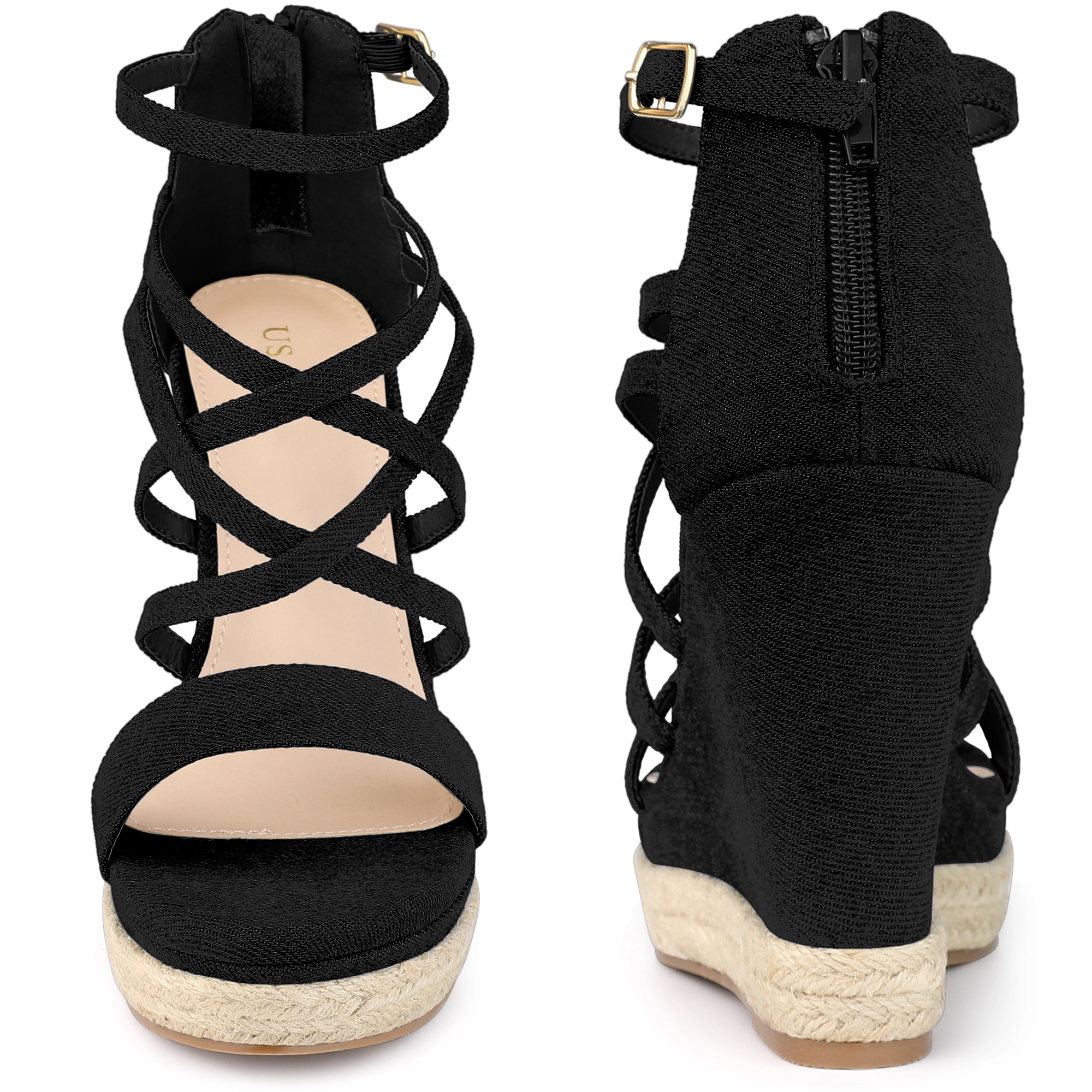 BLISSFUL STEP Women's Denim Strappy Platform Wedge Heel Sandals