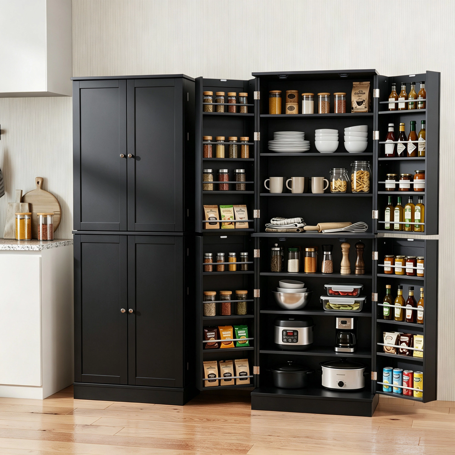 LJG Kitchen Pantry Cabinet 65.5 Inch Freestanding Tall Buffet Cupboard