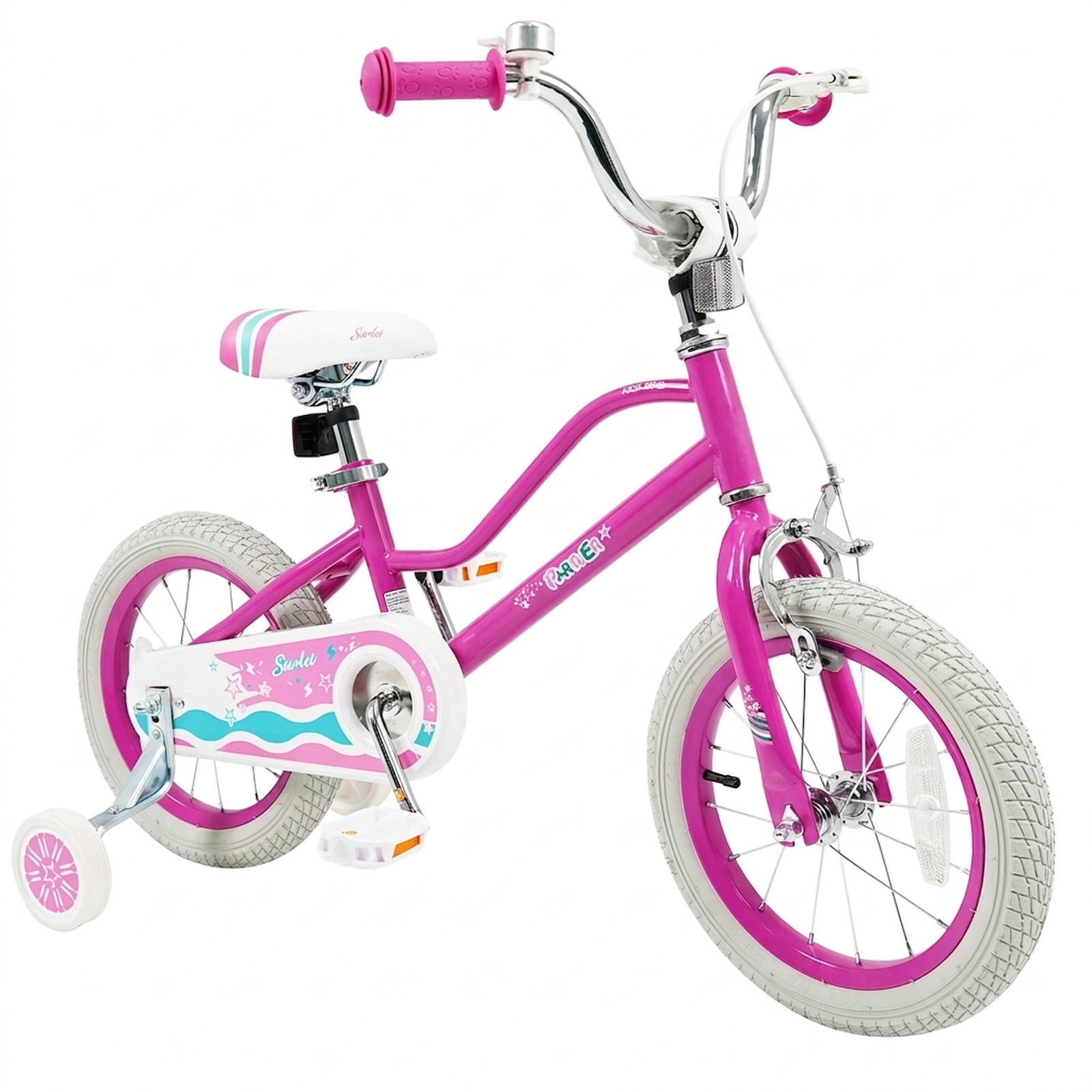 SUGIFT Adjustable Handlebar 14-Inch Kids Bicycle 110-lb Seat Capacity Ages 3-5 Pink Starlight Wave