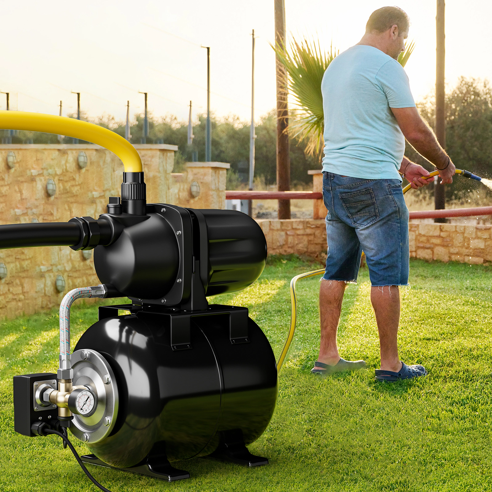 SUGIFT 1200W Shallow Well Jet Pump with 5-gal Pressure Tank 1000-GPH Flow and 20 to 40 PSI Auto Control