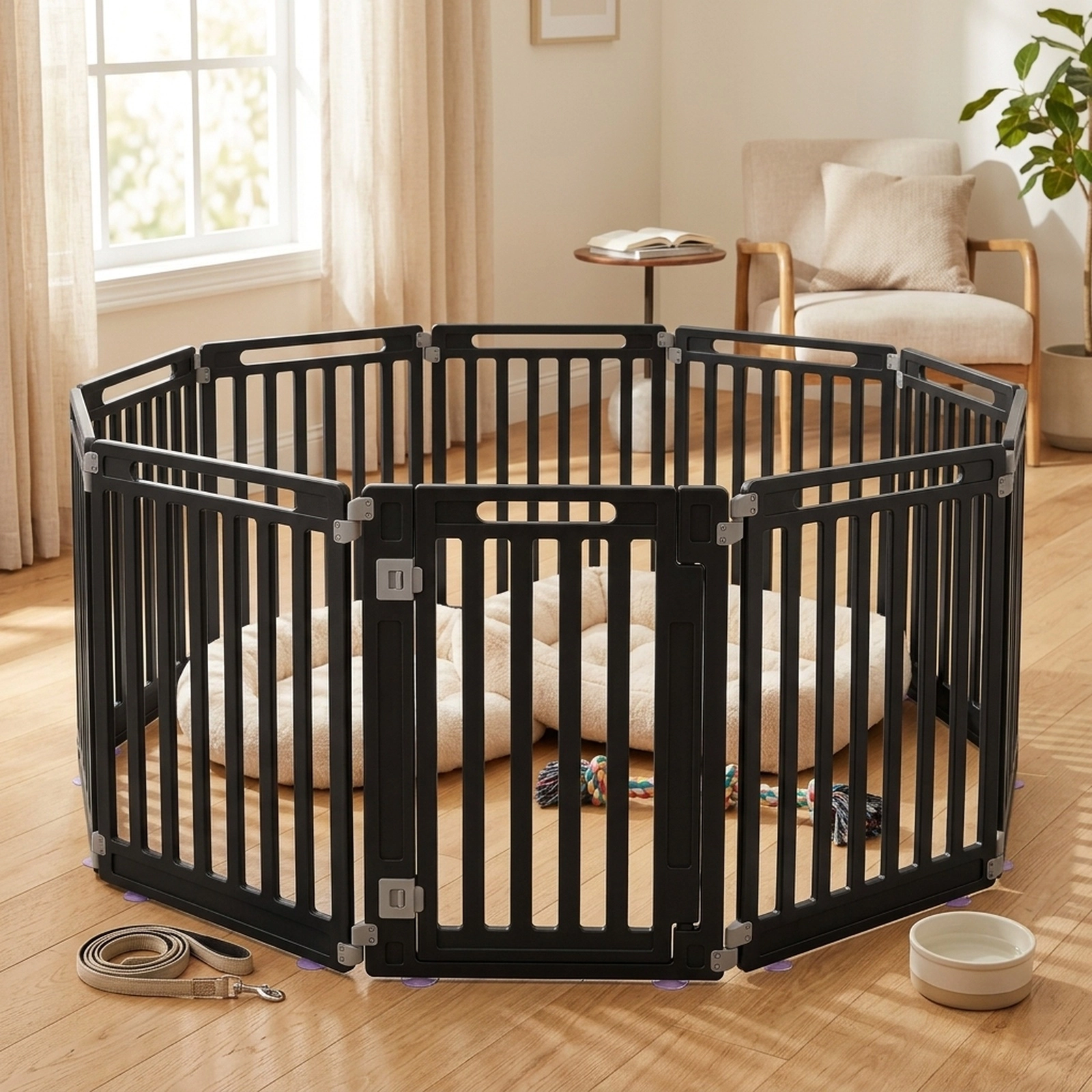 SUGIFT Indoor Outdoor Dog Playpen with 10 Panels 31.5-in Height Black