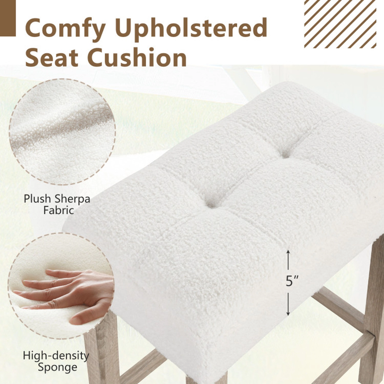 SUGIFT Modern Counter Height Bar Stools Set of 2 with Rubber Wood Legs 18-in High Seat 350-lb Capacity White and Gray
