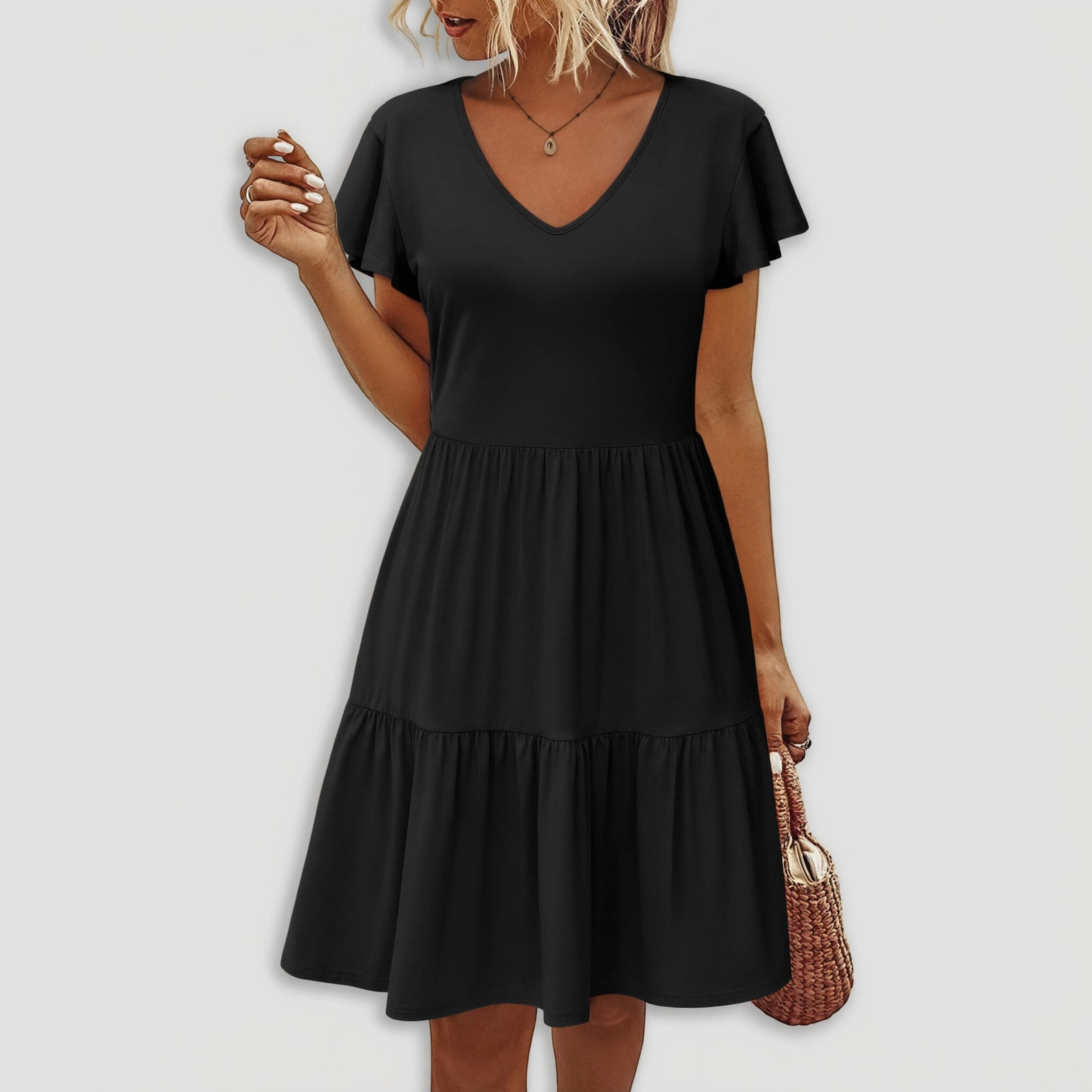 Zeagoo Women's V Neck Short Sleeve Knee Length Dress