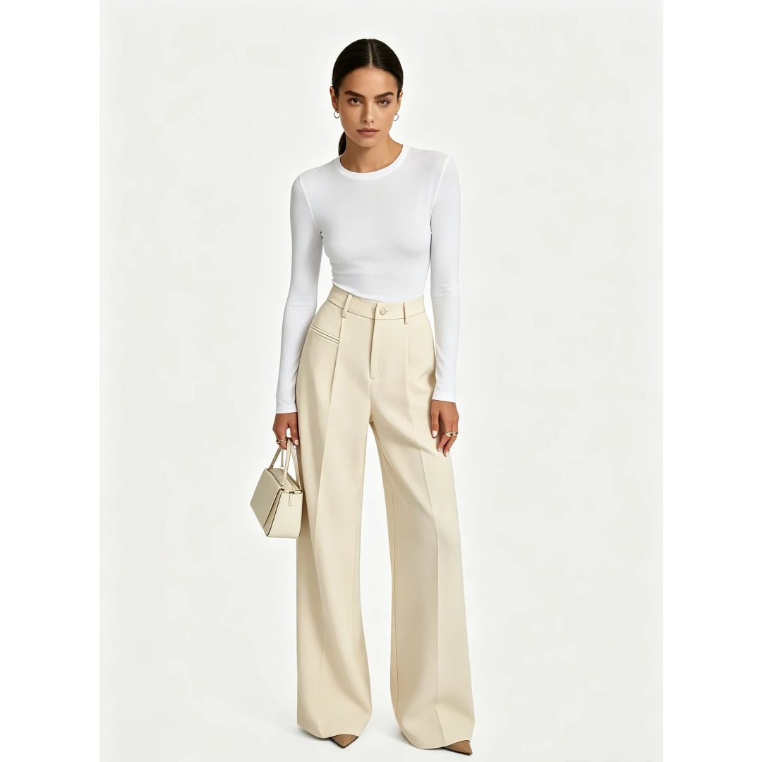 Coolmee Womens High Waist Business Palazzo Pants Elegant Wide Straight Leg Long Trousers with Pocket