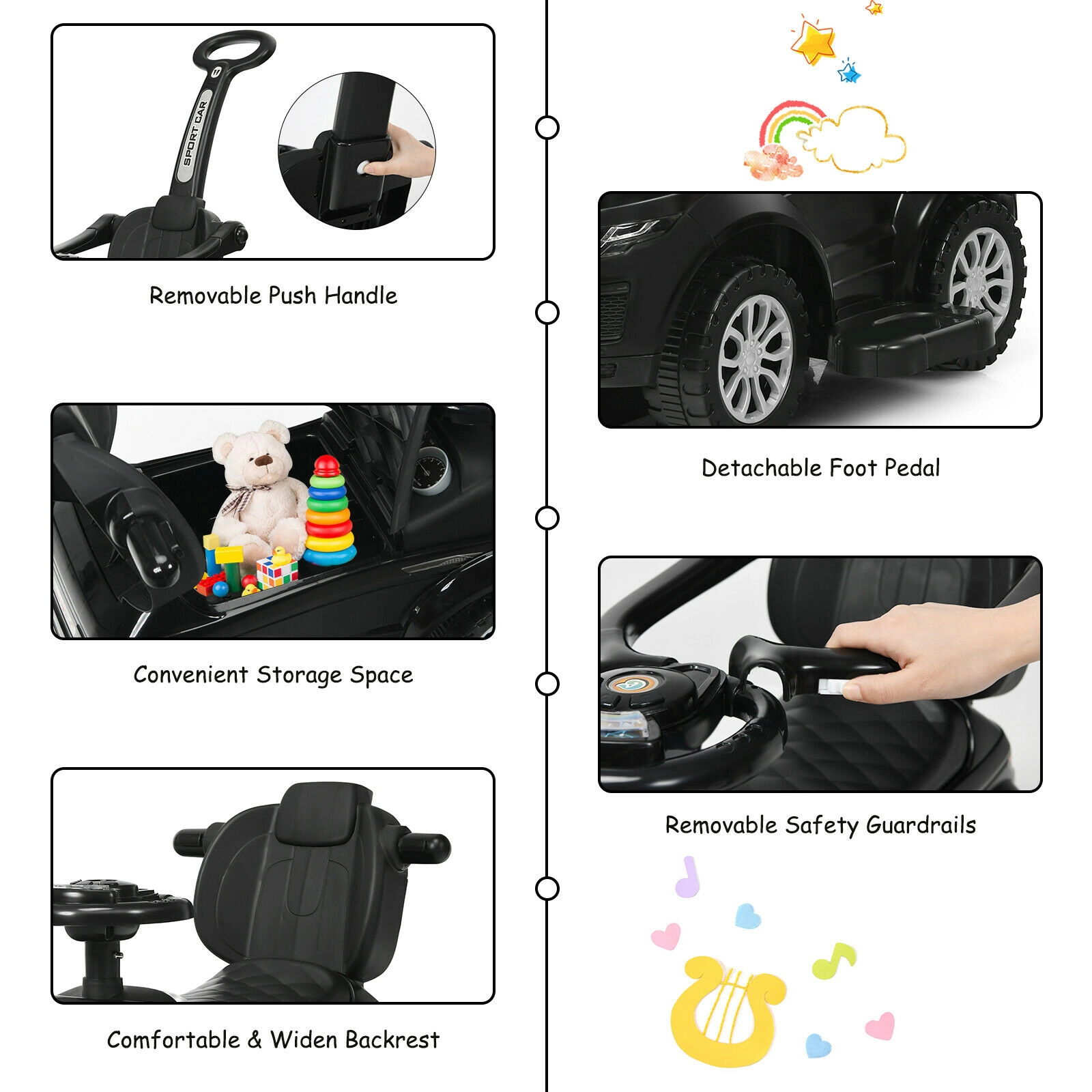 Hivvago 3 1 Ride on Push Car Toddler Stroller Sliding with Music