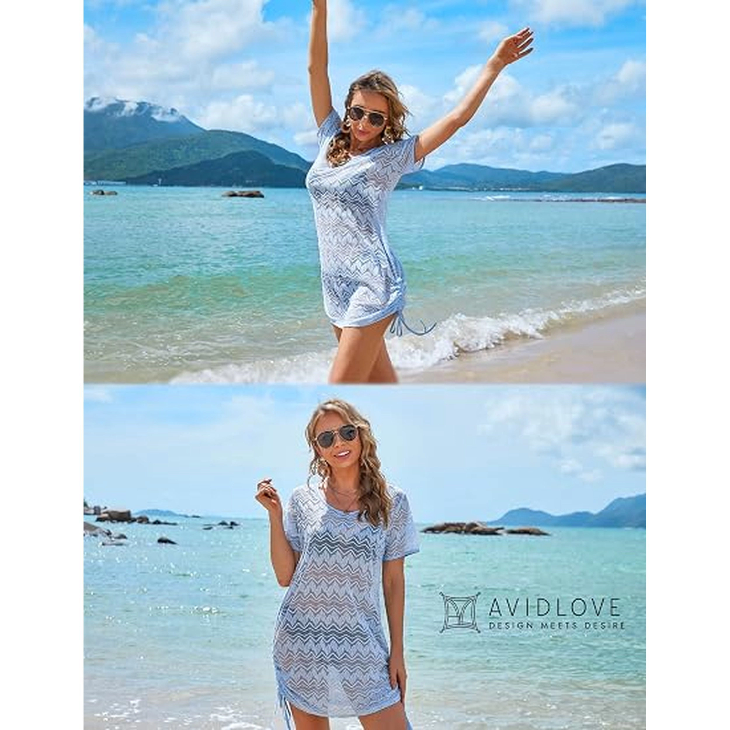 Avidlove Women's Crochet Lace Short Sleeve Cover Up Tunic