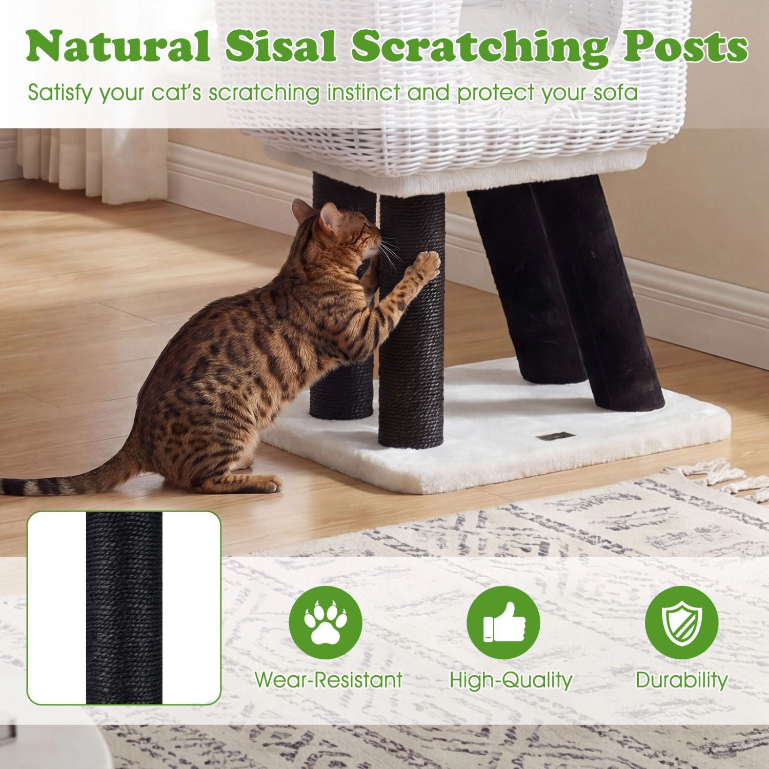 SlickBlue 43" Lamb-Shaped Cat Tree with Rattan Condo & Scratcher