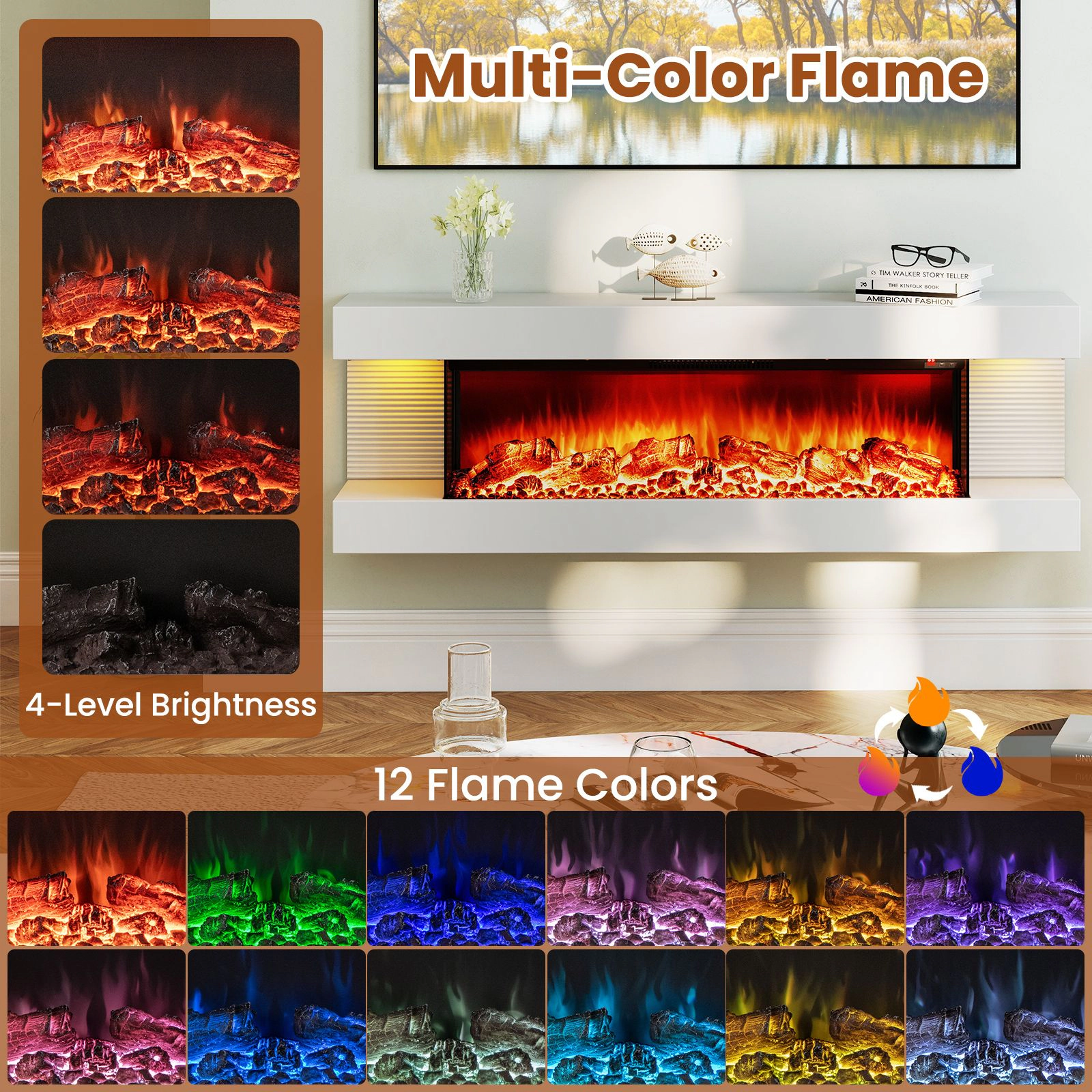 SlickBlue 36 Inch Electric Fireplace with LED Flames and Remote