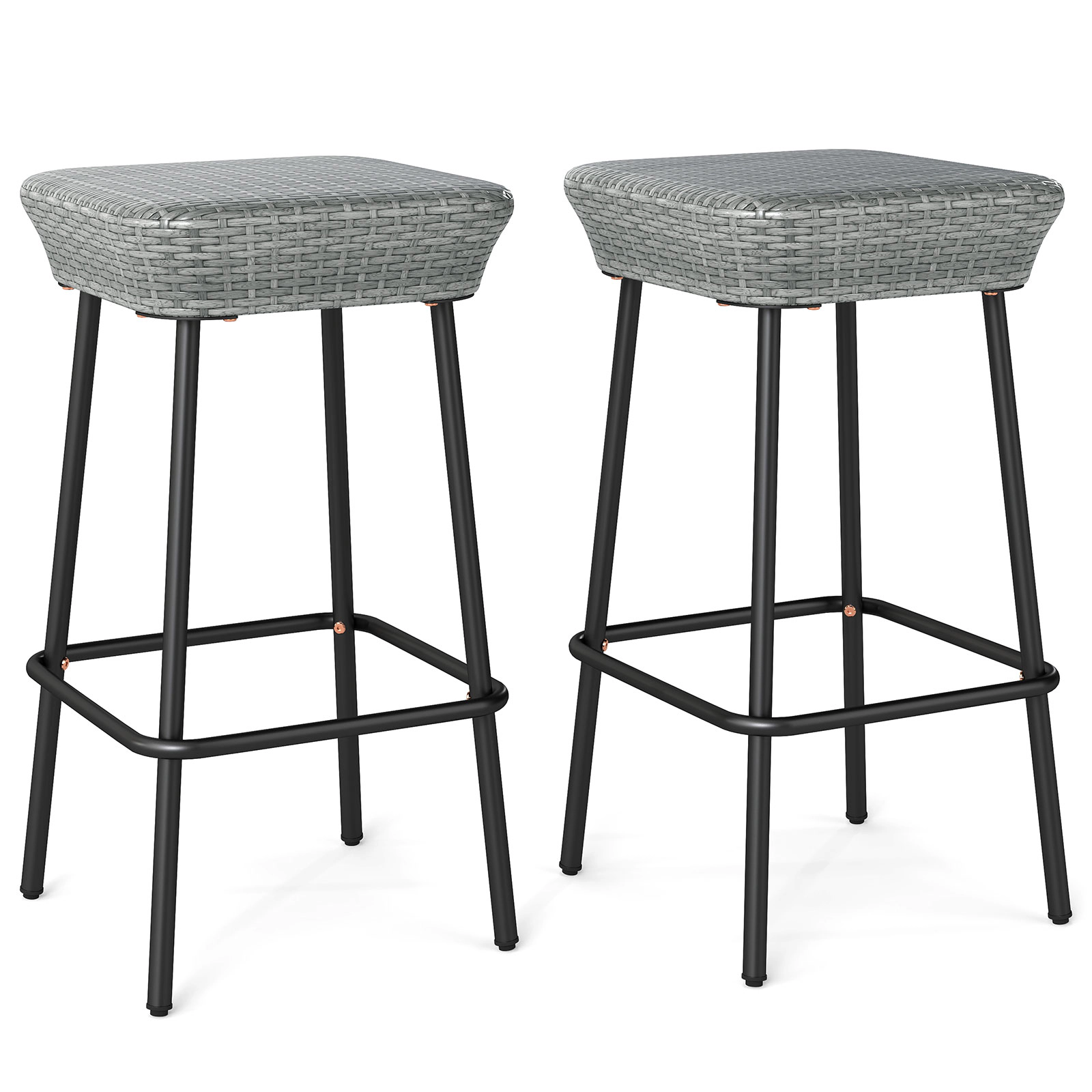 SUGIFT Gray Woven Rattan Seat and Footrest Set of 2 29.5 Inch Patio Bar Stool