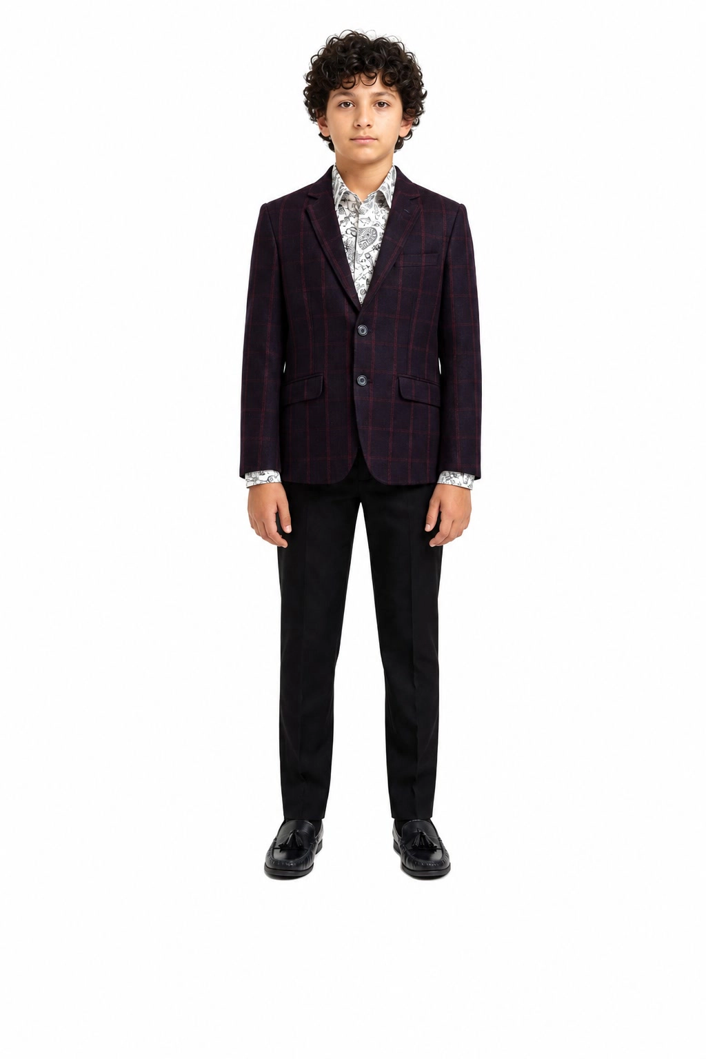 Elie Balleh Boys Slim Fit Wine Wool Checke Blazer