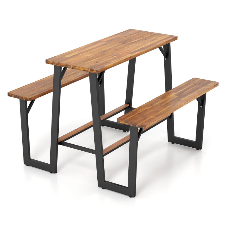 Hivvago Patio Picnic Table Bench Set With Acacia Wood Tabletop And Benchtop