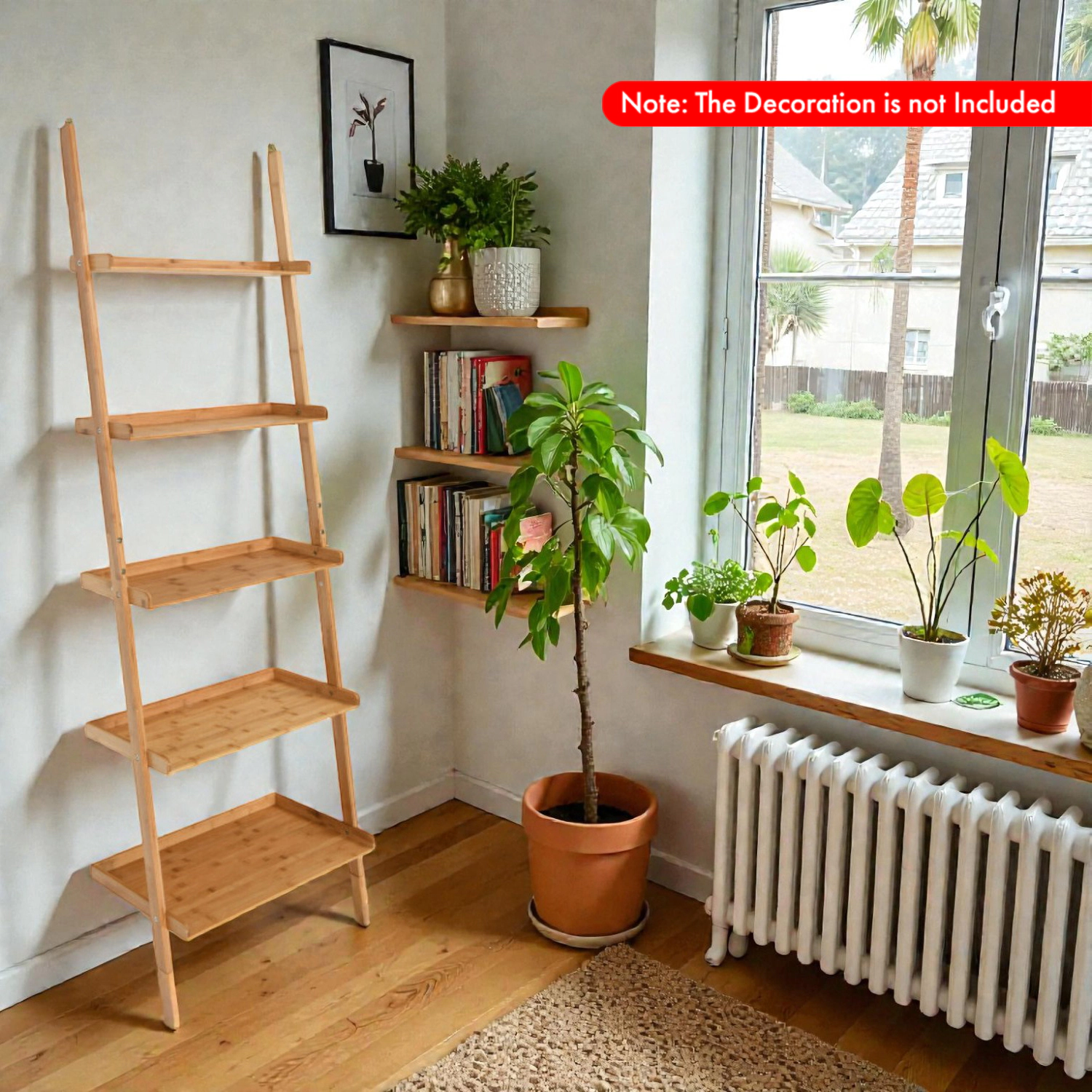Hivvago Bamboo Ladder Shelf and Plant Stand with 5 Tiers