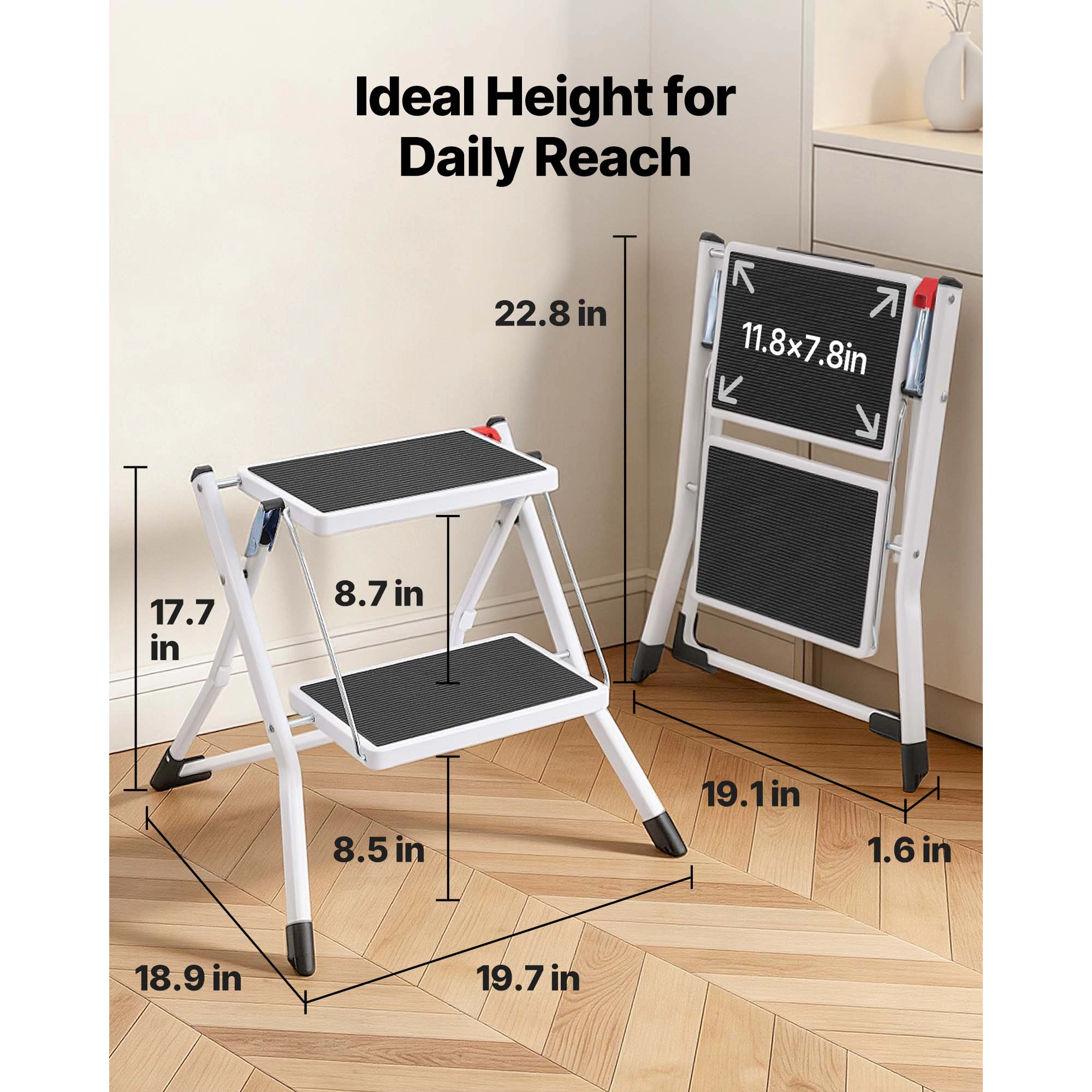 HONGGE Step Stool 330lbs Capacity Folding Steel Step Ladder Step for Adults Sturdy Step for Office RVs