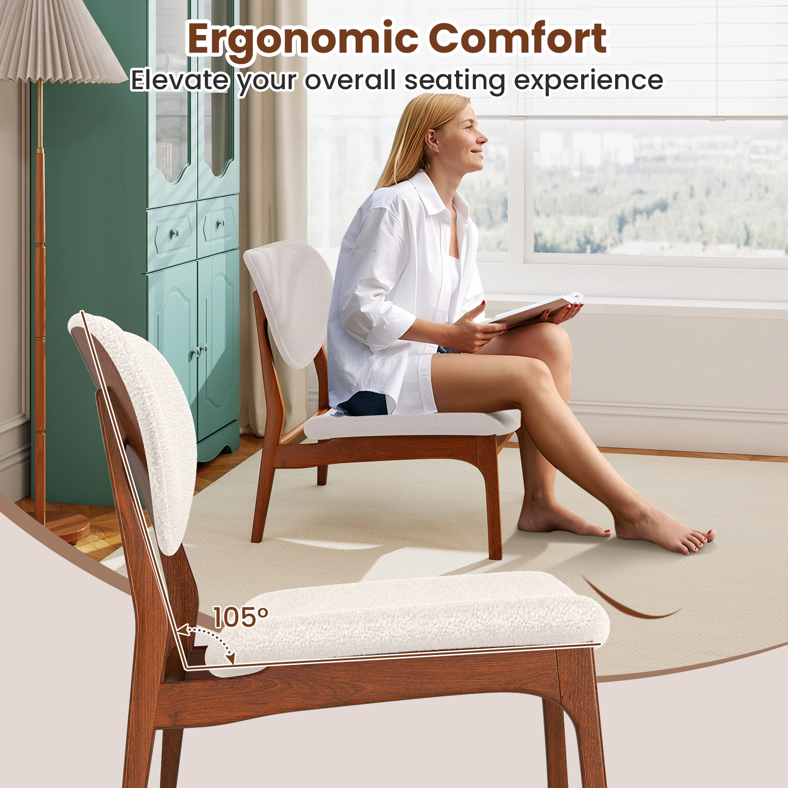 SUGIFT Accent Chairs with Side Table Solid Wood Frame 400-lb Chair Capacity 110-lb Table Capacity Beige
