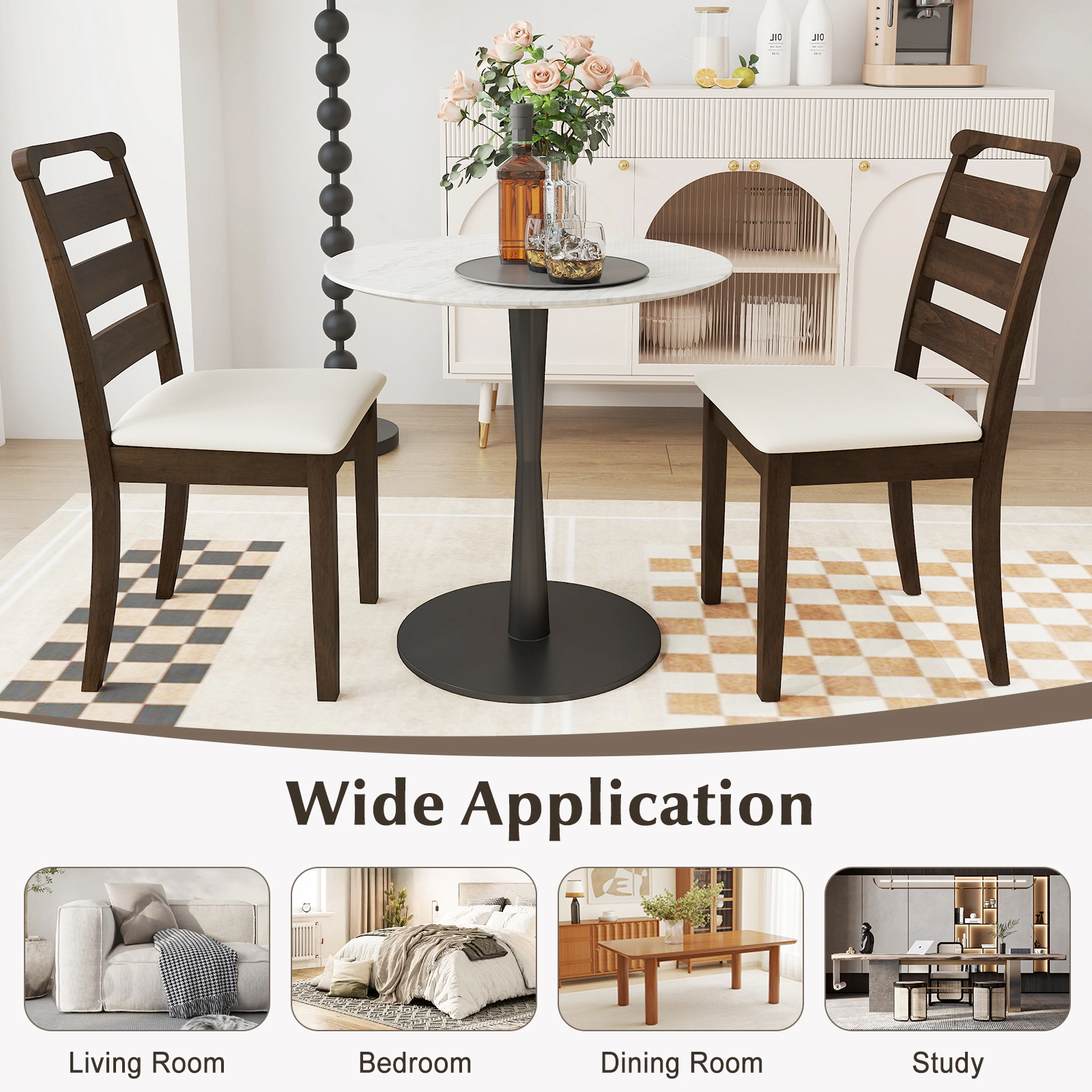 LJG Polyester Upholstered Wooden Dining Chair Set of 2