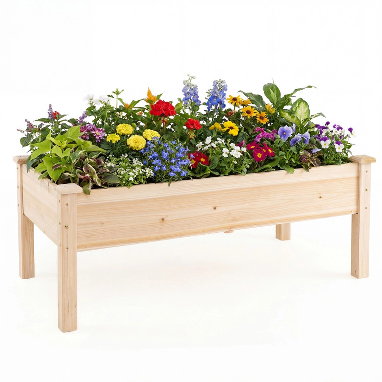 SUGIFT Wooden Raised Garden Bed with Legs Elevated Planter Box 48-in Frame Natural Fir Wood